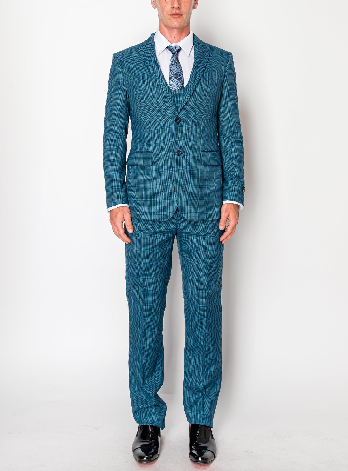 3 Piece Plaid Suit - Blue (106104)