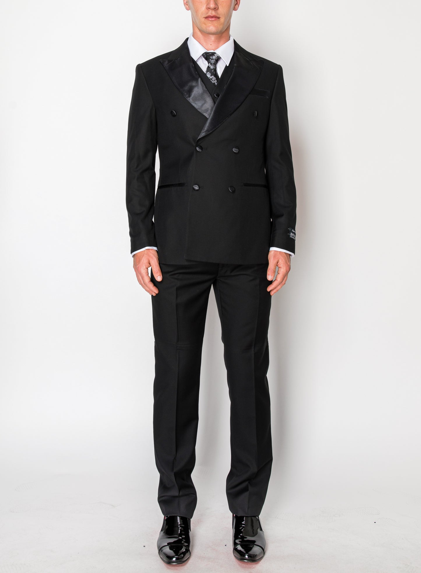 3 Piece Slim Fit Double Breasted Tuxedo - Black (DB1874501)