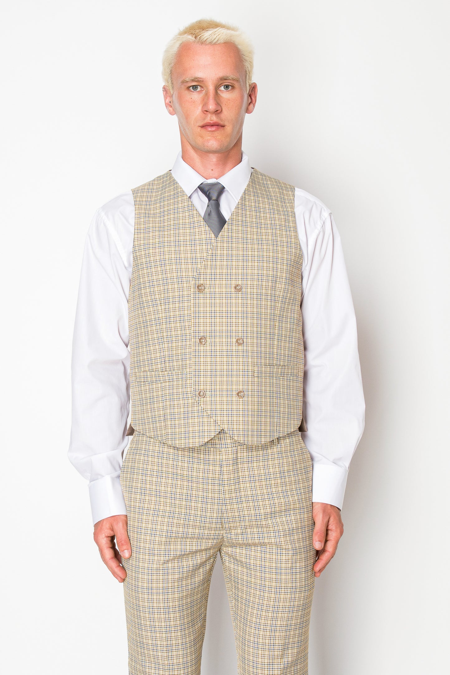 3 Piece Plaid Suit - Beige (105111)