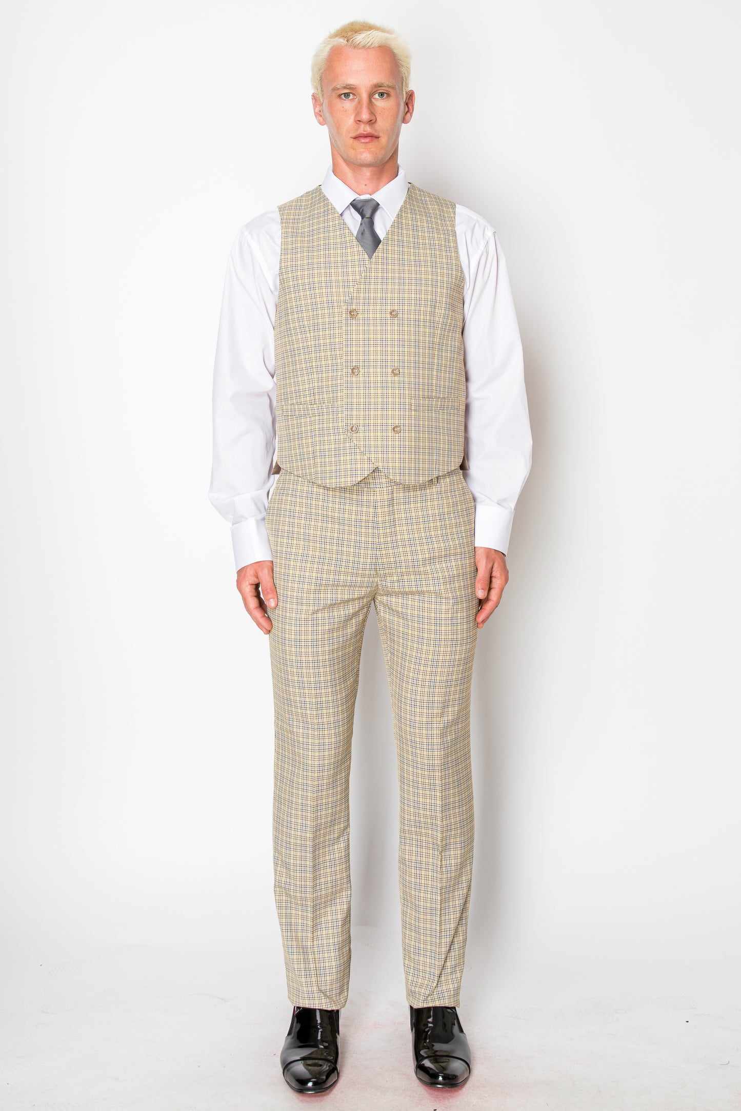 3 Piece Plaid Suit - Beige (105111)