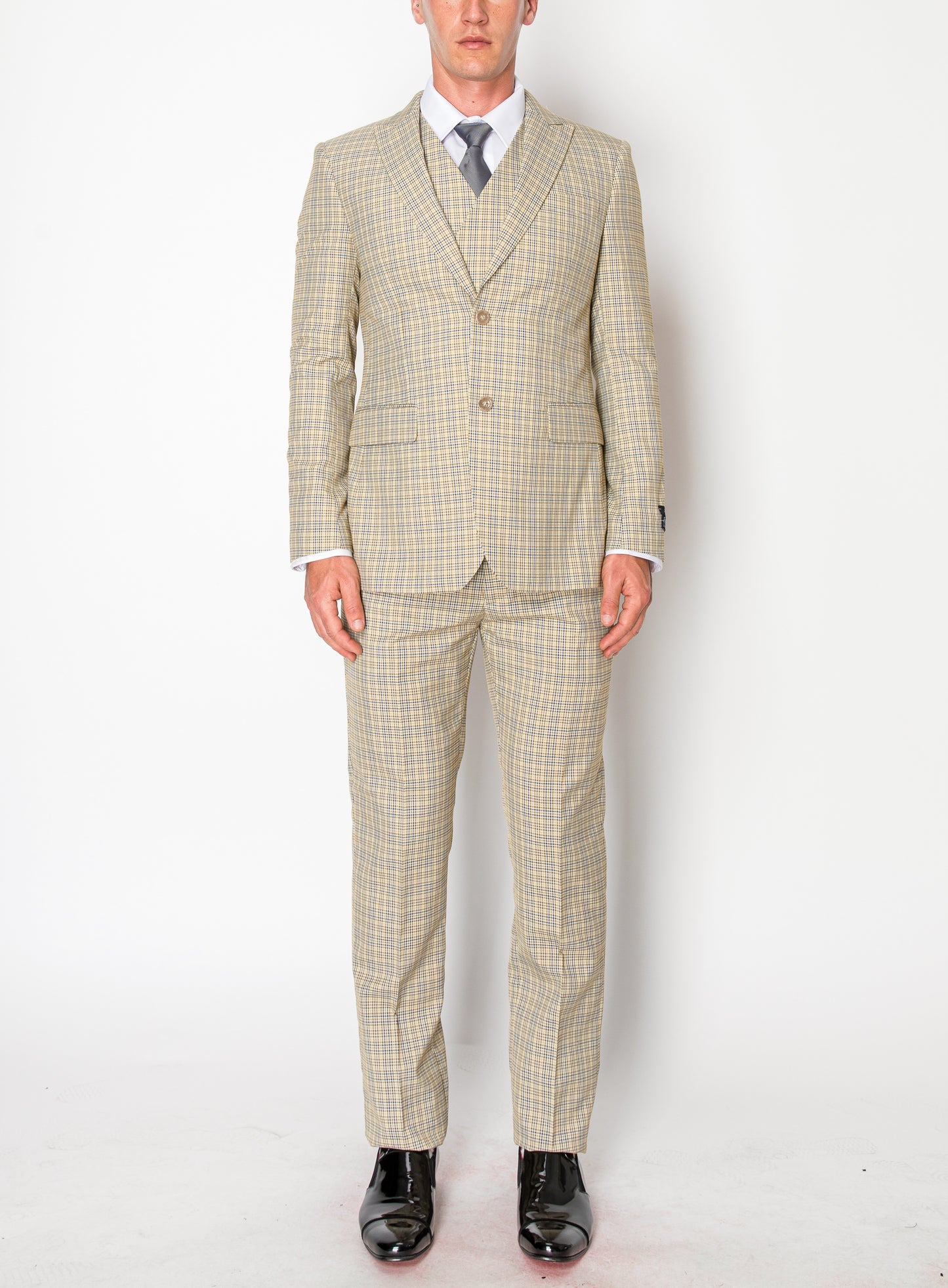 3 Piece Plaid Suit - Beige (105111)