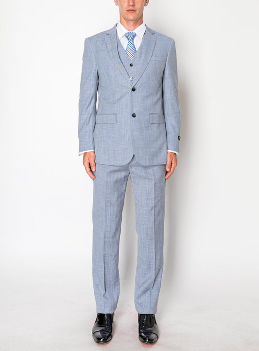 3 Piece Textured Suit - Light Blue (412904)