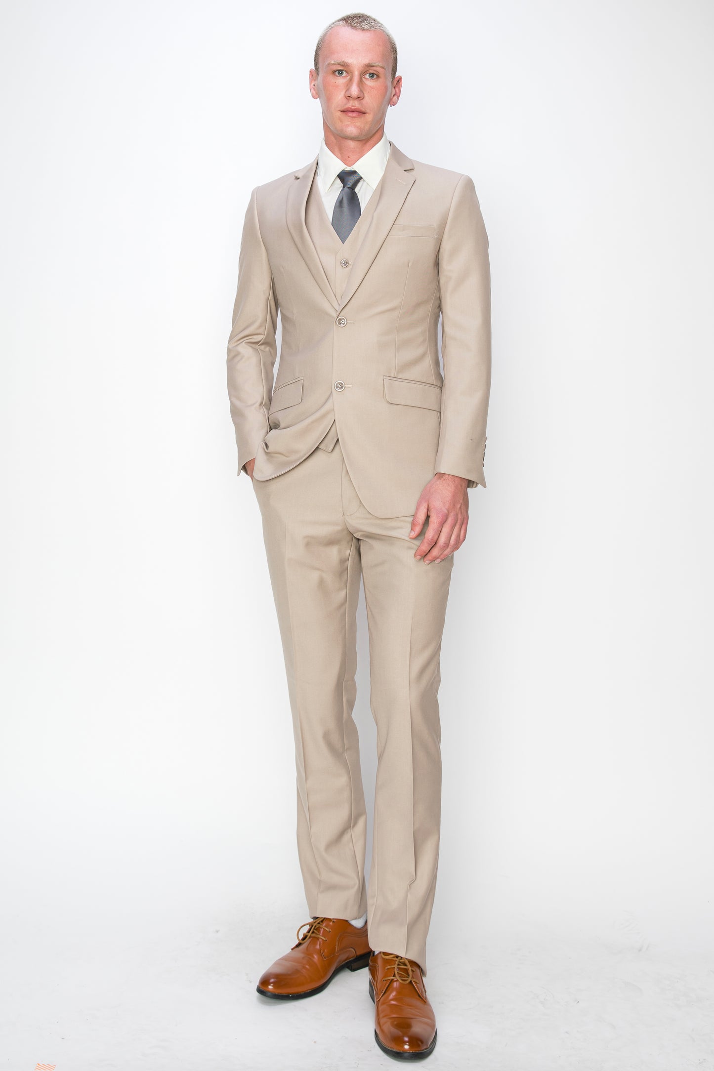 3 Piece Classic Fit Suits - Beige (874507R)