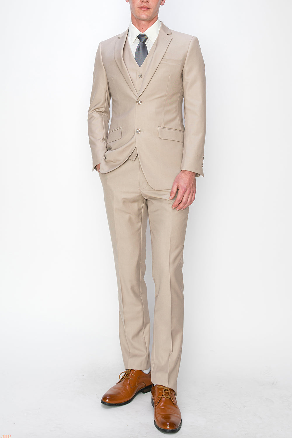 3 Piece Slim Fit Suit - Beige (874507S)