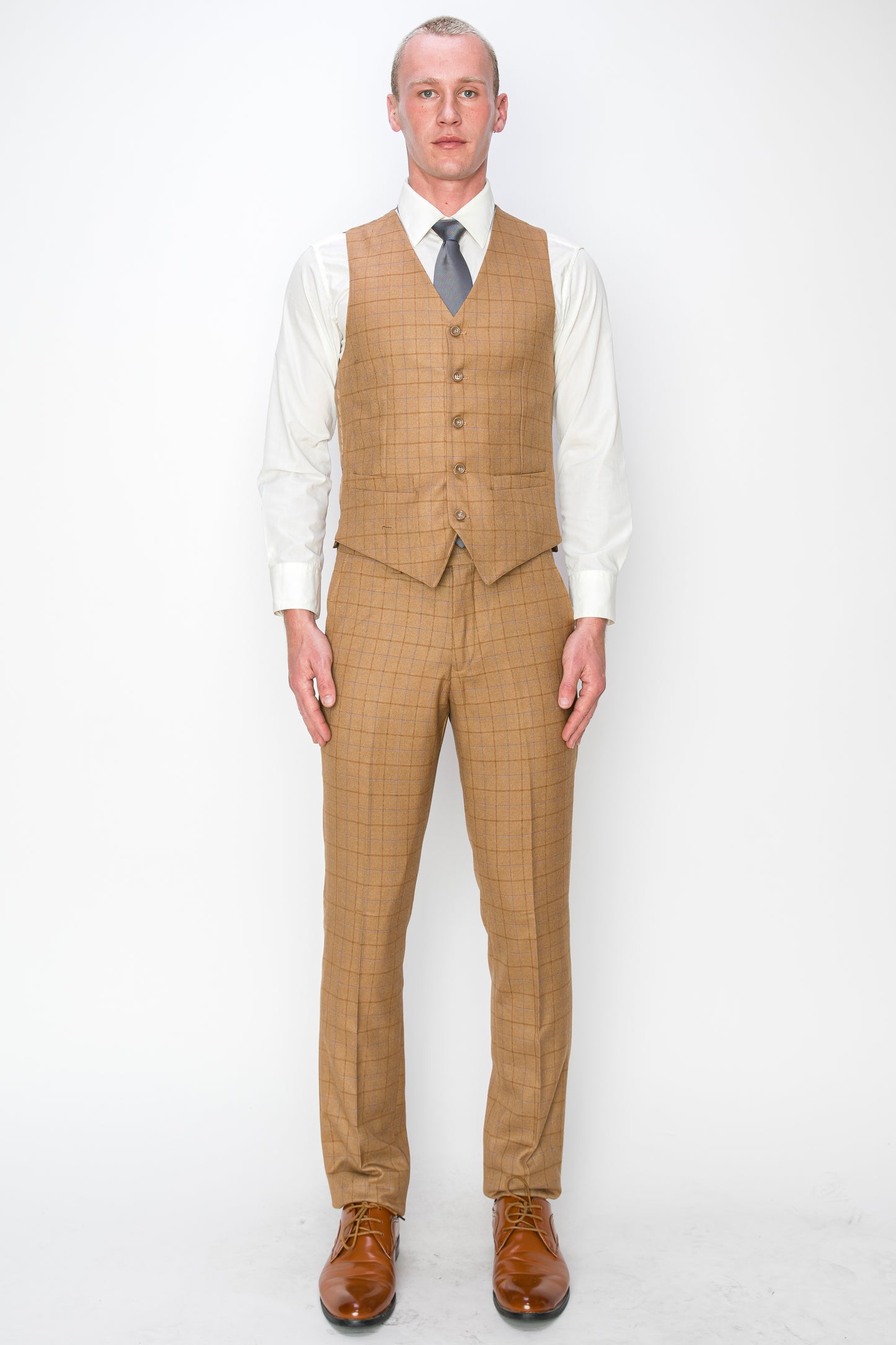 3 Piece Plaid Suit - Brown (150212)