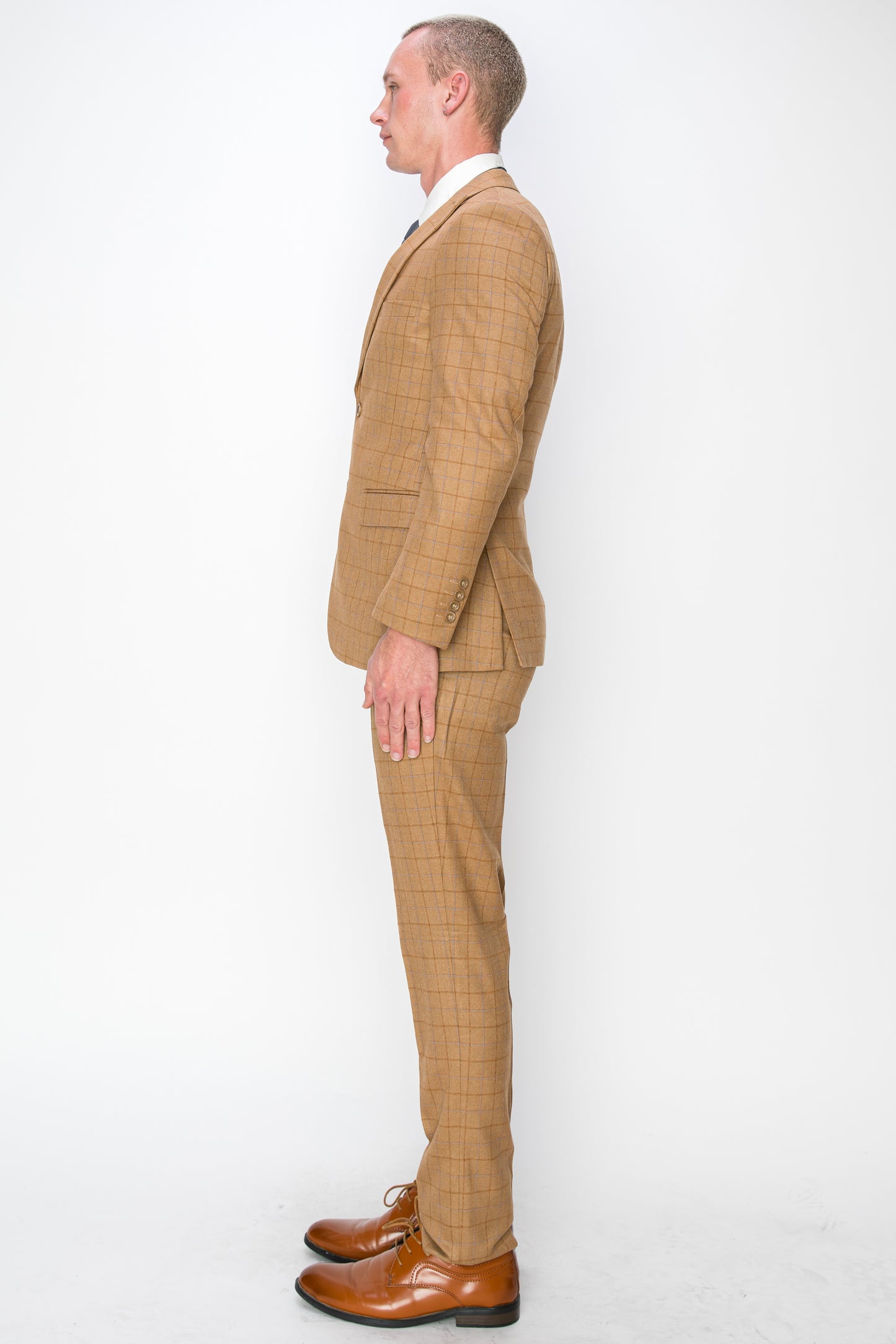 3 Piece Plaid Suit - Brown (150212)