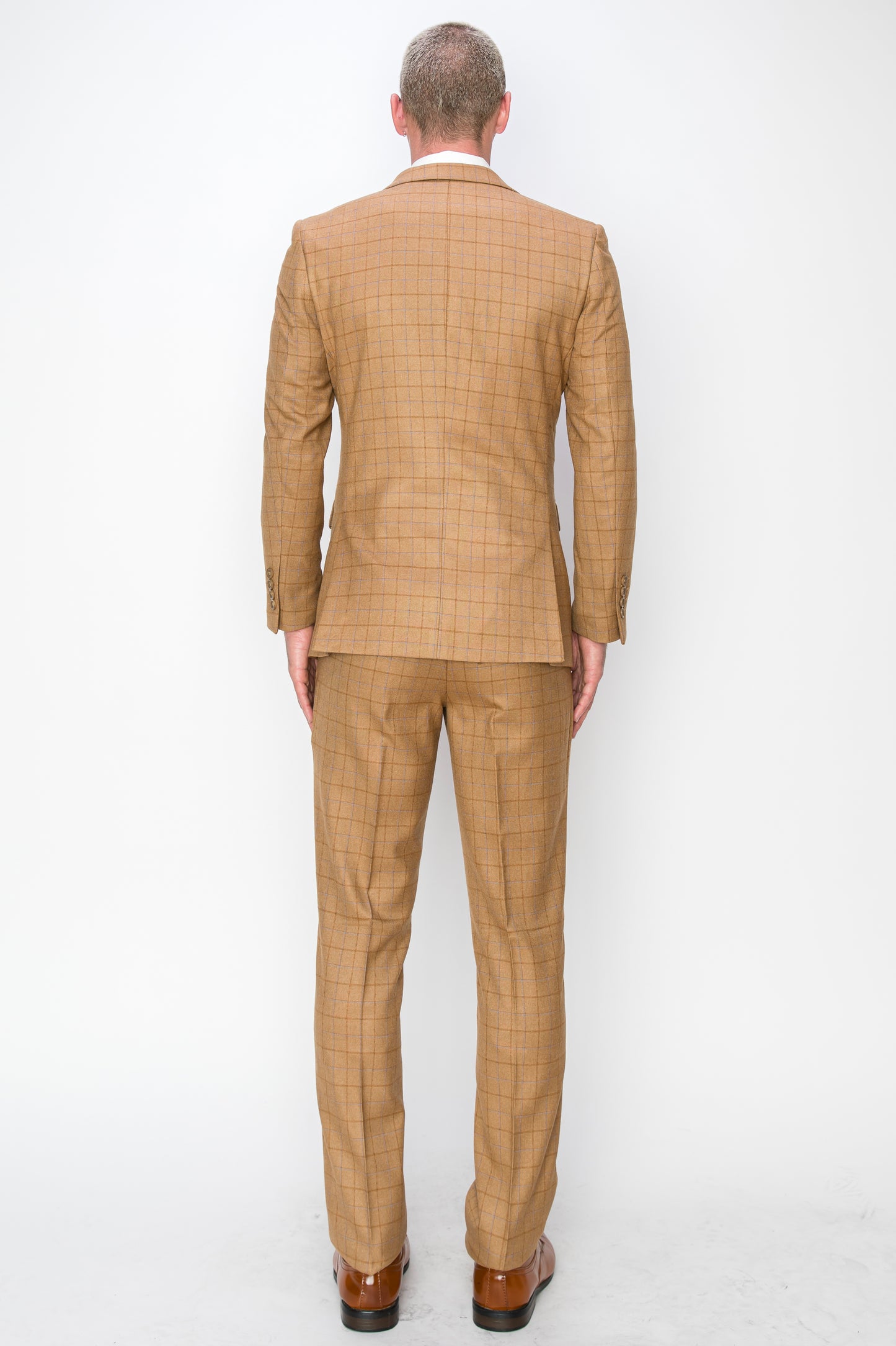 3 Piece Plaid Suit - Brown (150212)