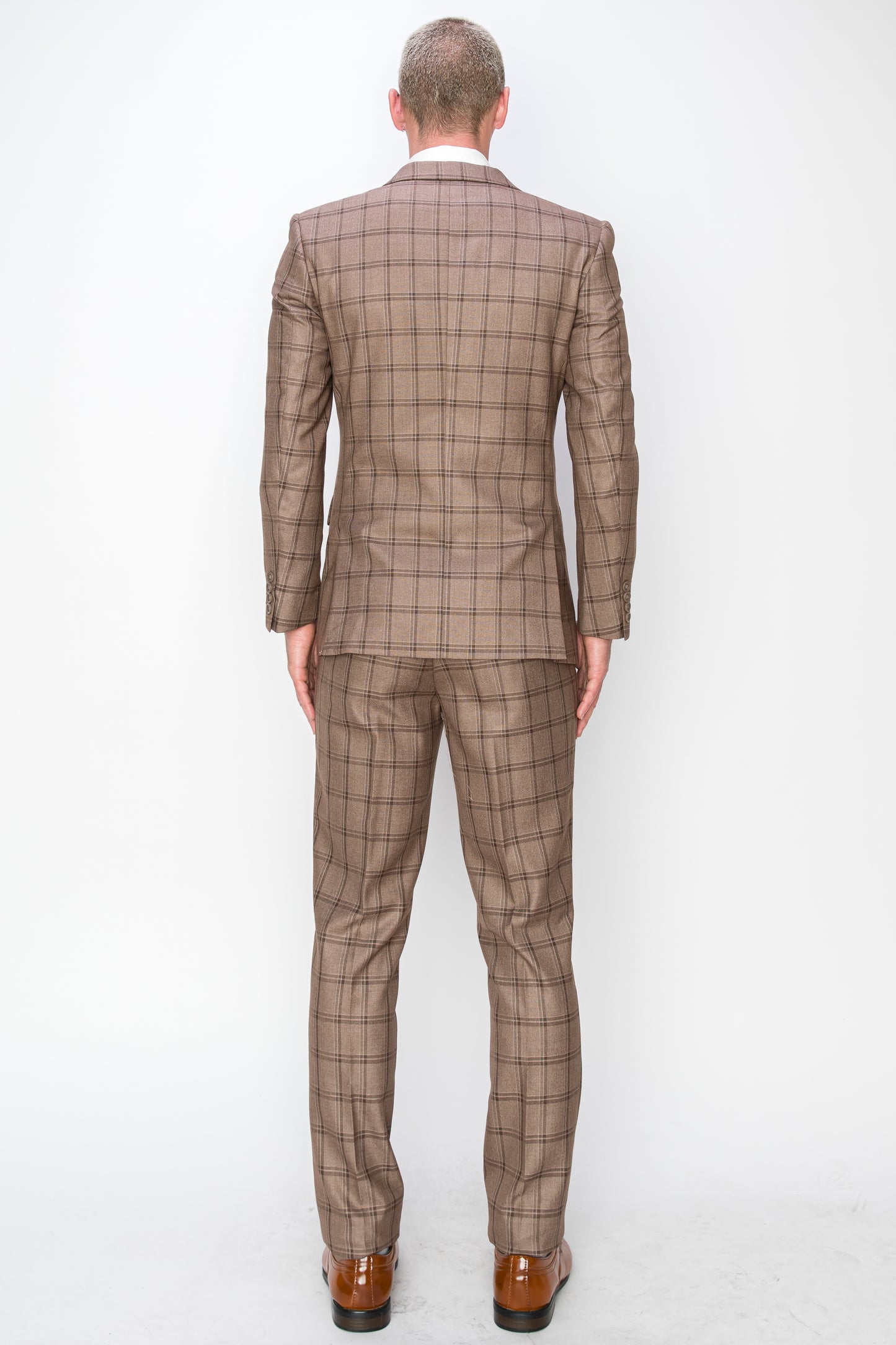 3 Piece Plaid Suit - Brown (072712)