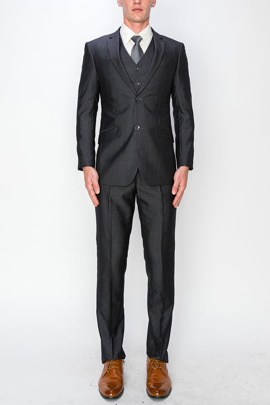 3 Piece Textured Suit - Charcoal (230305)