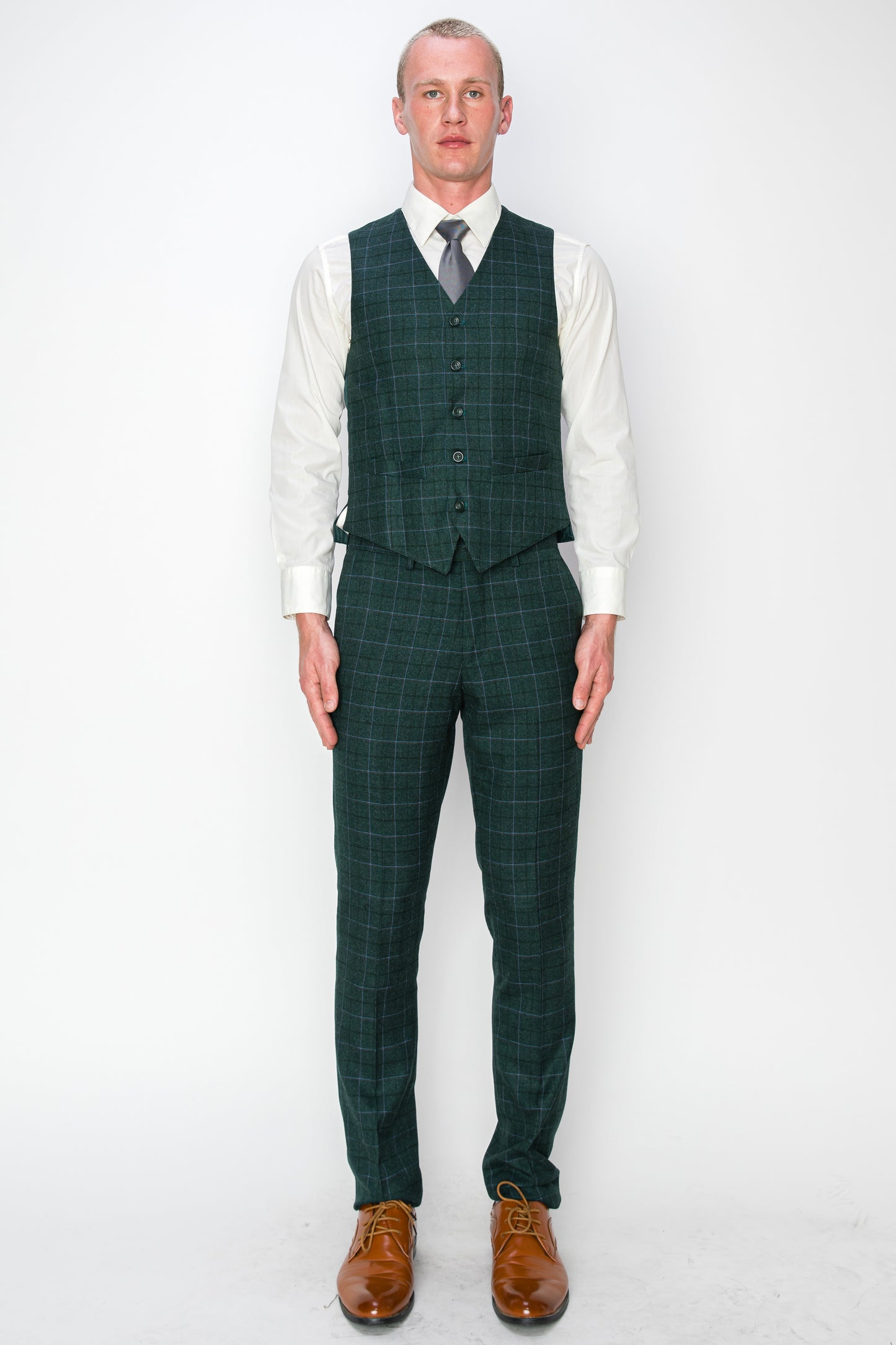 3 Piece Plaid Suit - Forest Green (150211)