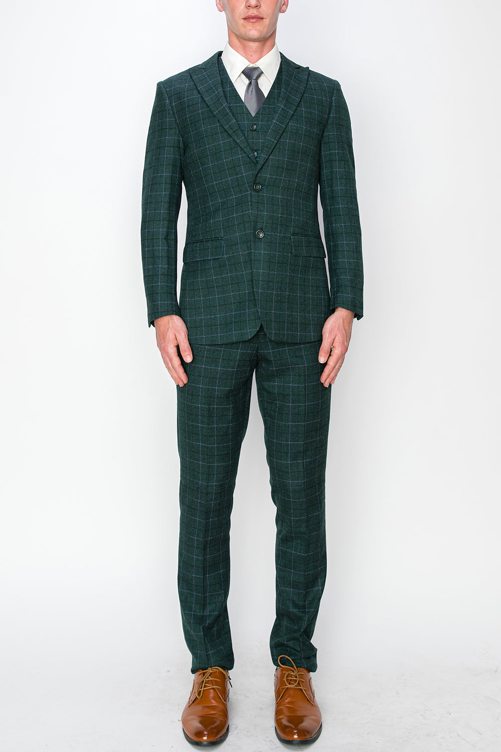 3 Piece Plaid Suit - Forest Green (150211)