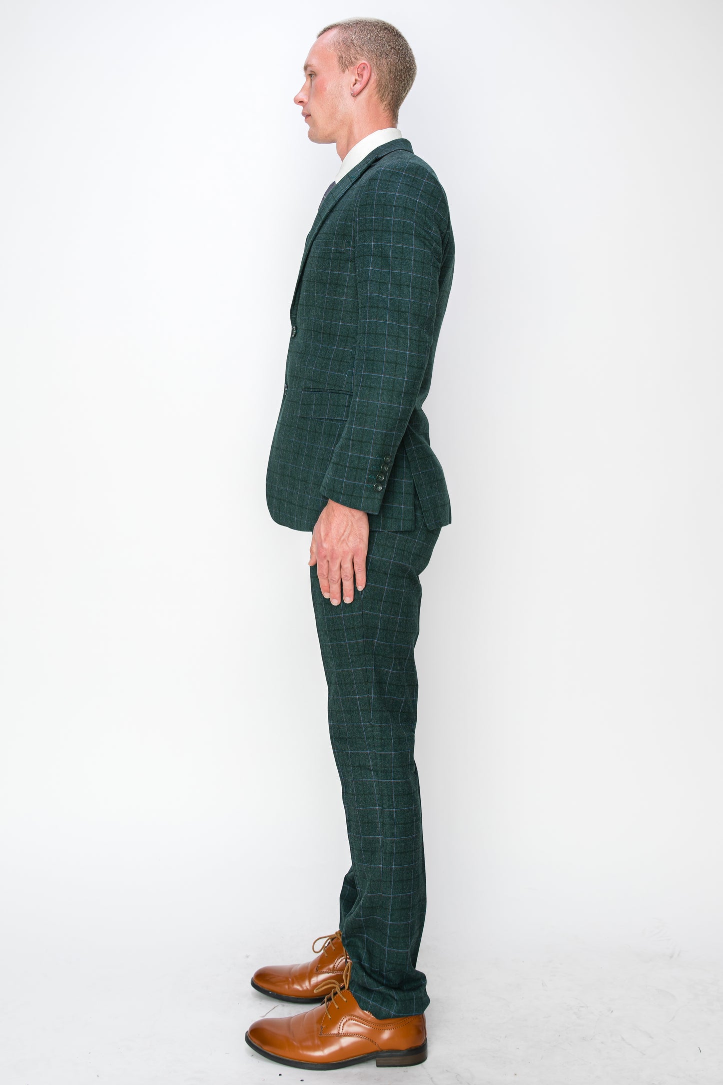 3 Piece Plaid Suit - Forest Green (150211)