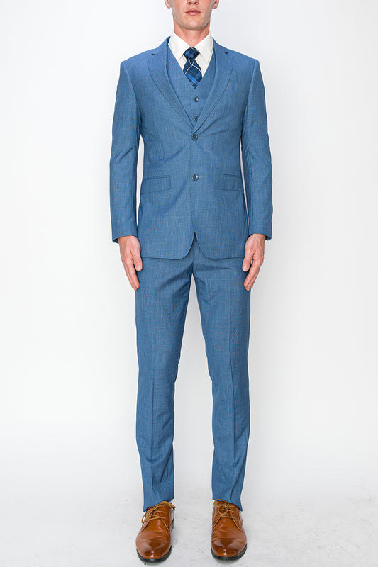 3 Piece Textured Suit - Blue (107304)