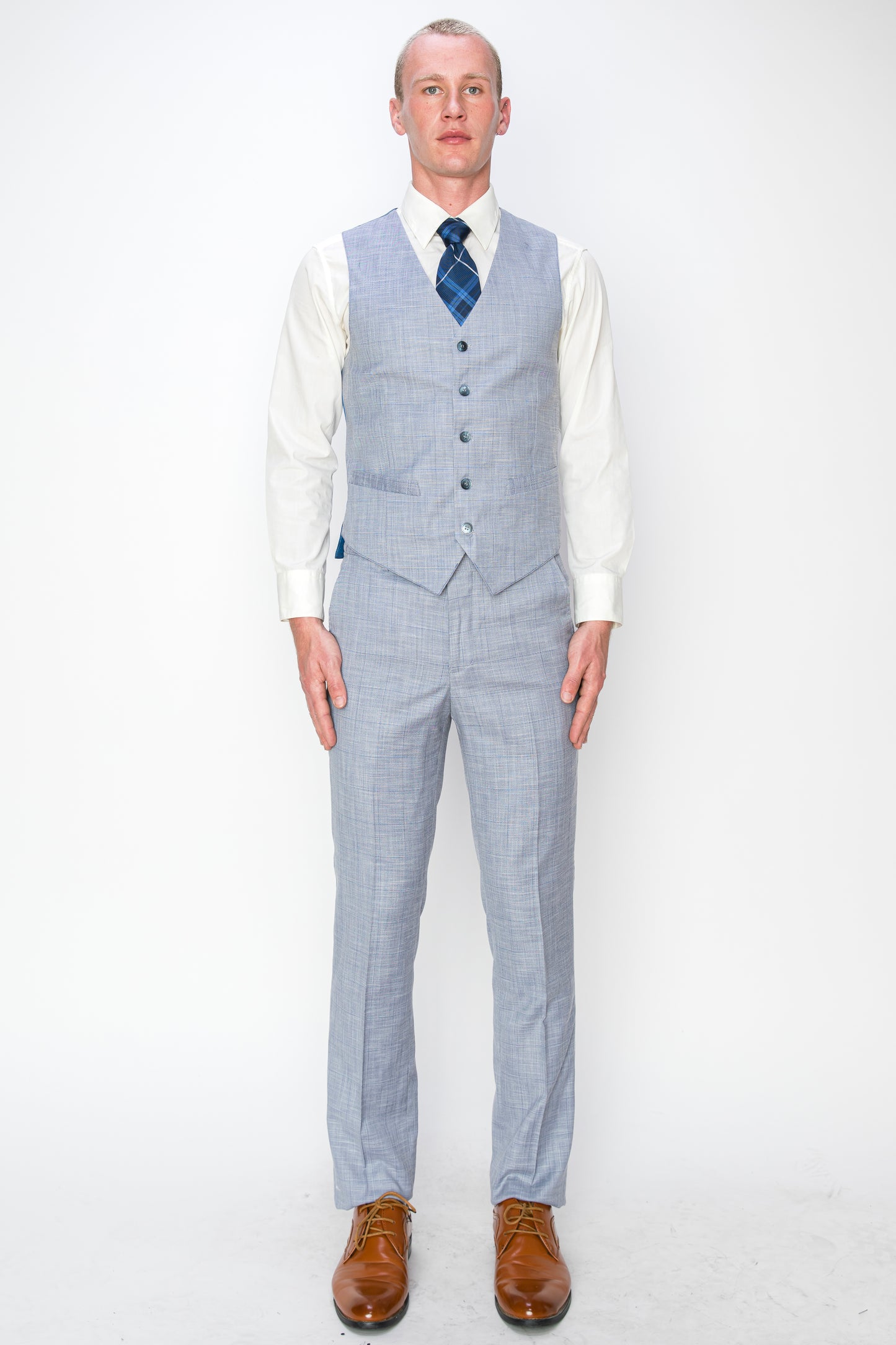 3 Piece Textured Suit - Powder Blue (00204)