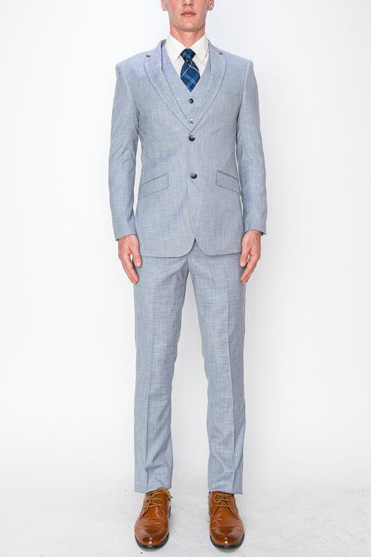 3 Piece Textured Suit - Powder Blue (00204)