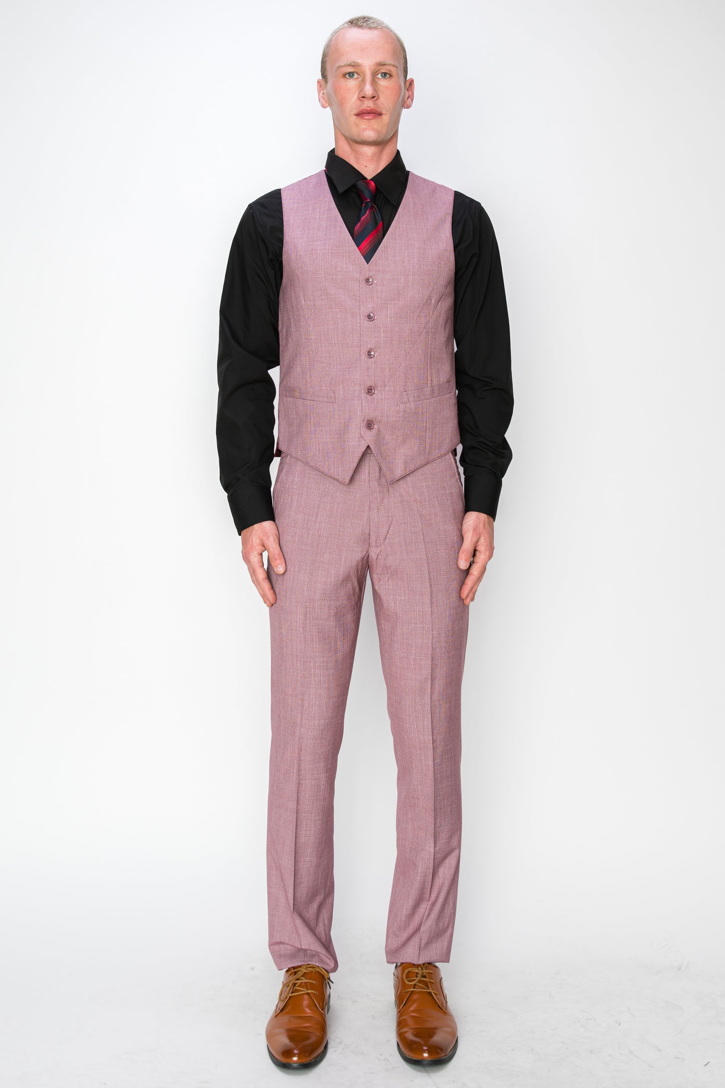 3 Piece Textured Suit - Pink (107215)