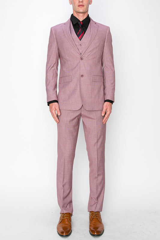 3 Piece Textured Suit - Pink (107215)