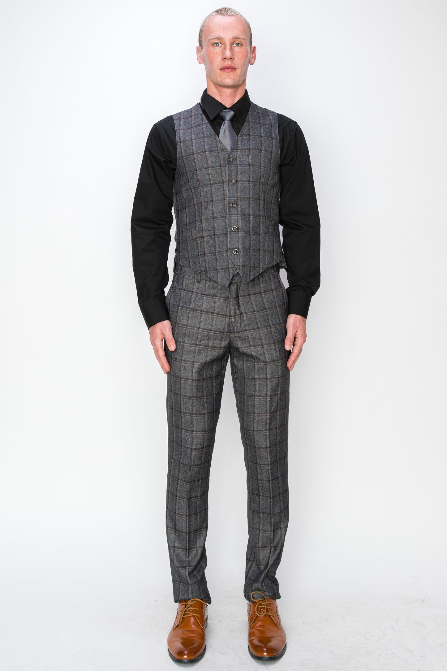 3 Piece Plaid Suit - Charcoal (072705)