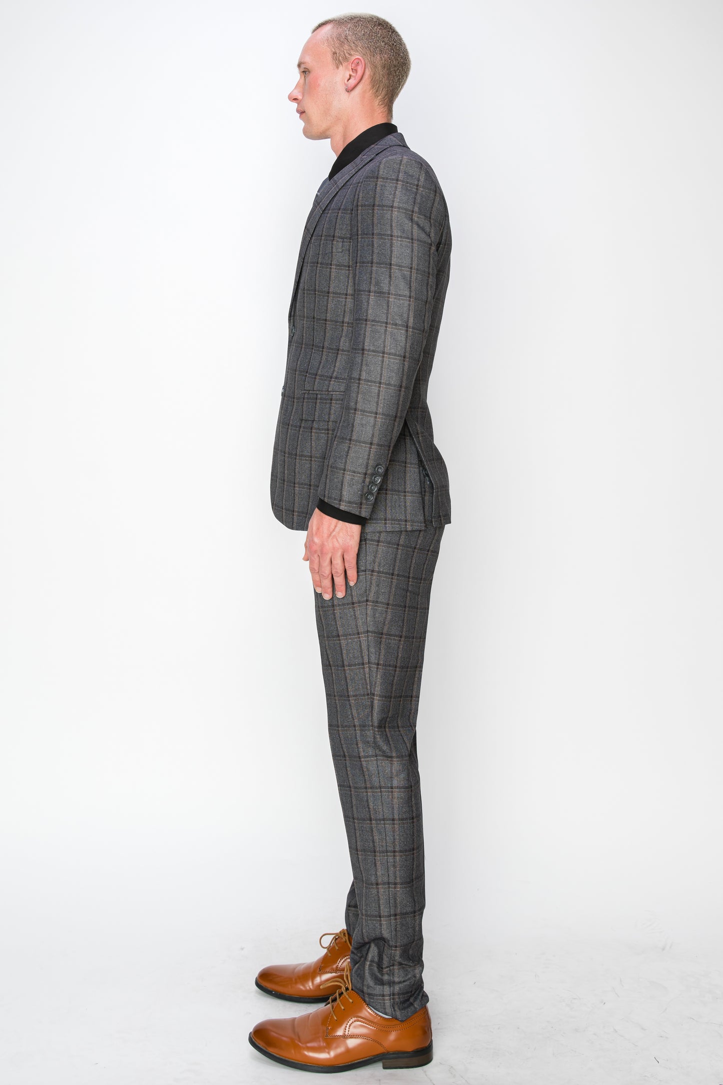 3 Piece Plaid Suit - Charcoal (072705)