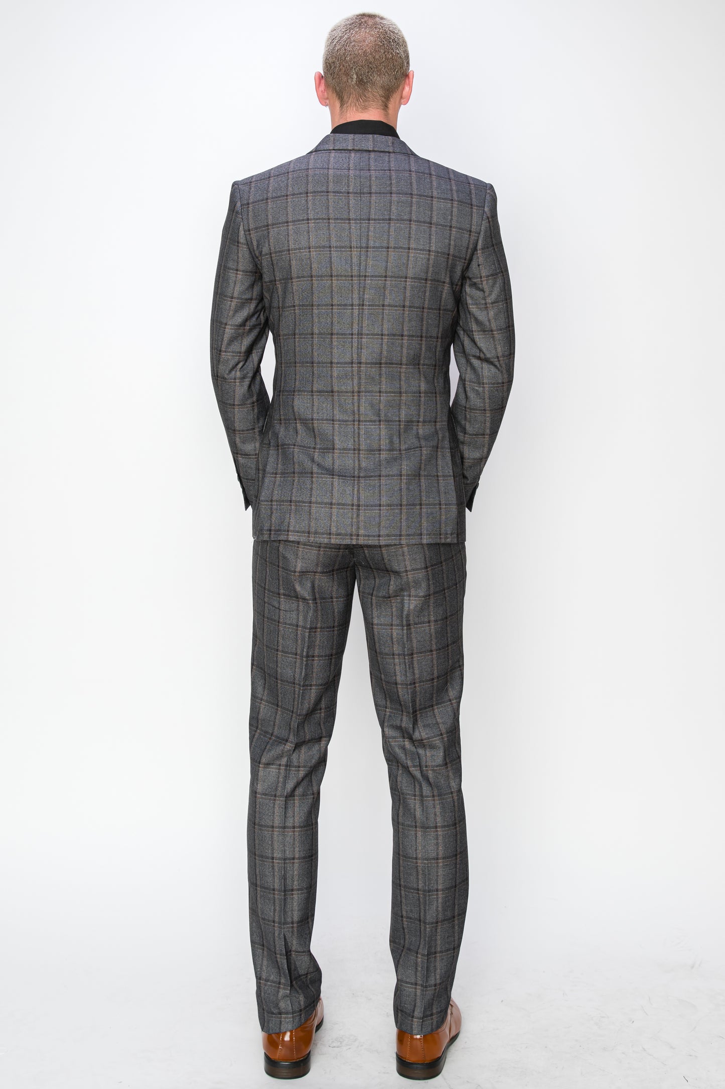 3 Piece Plaid Suit - Charcoal (072705)