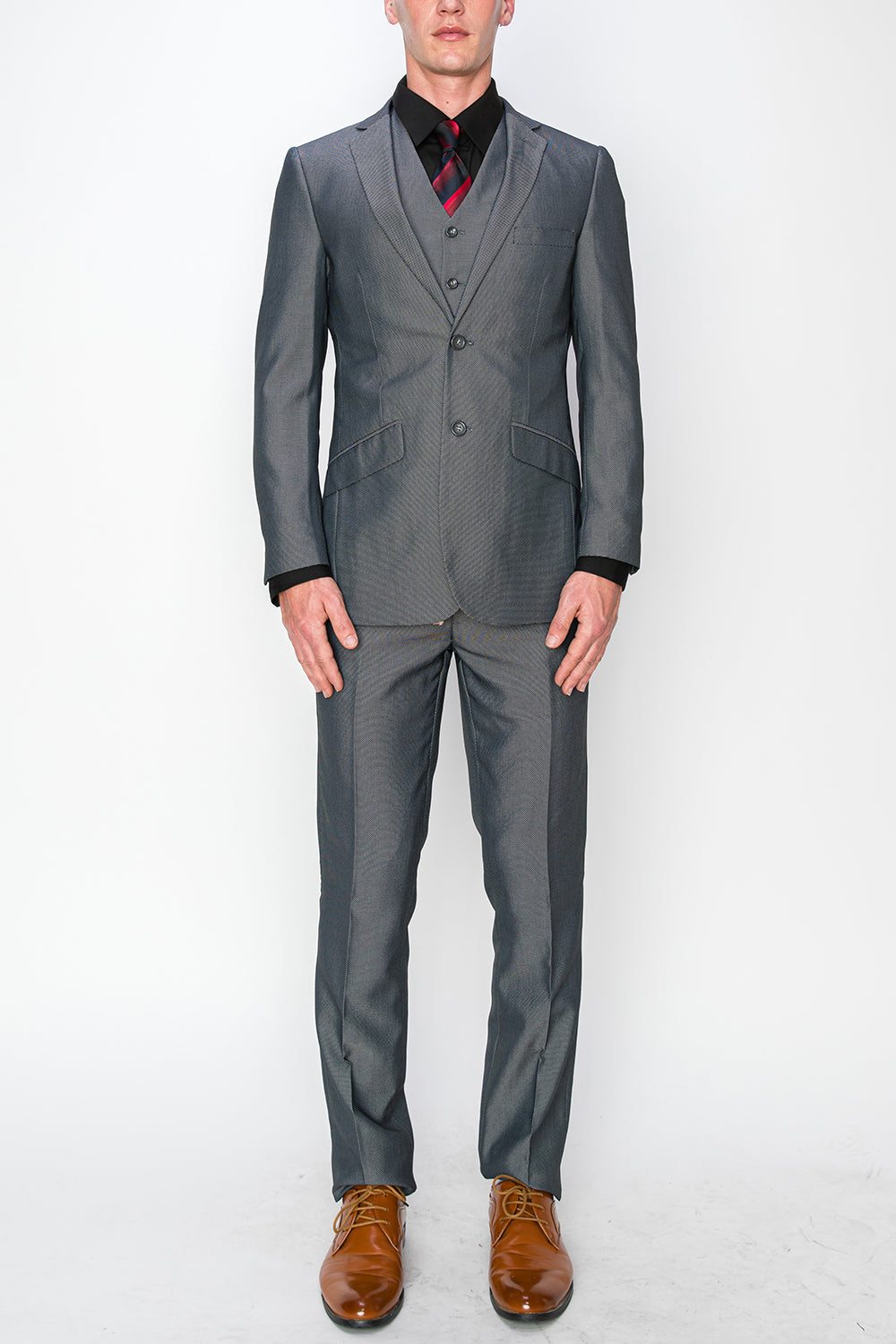 3 Piece Textured Suit - Grey (264503)