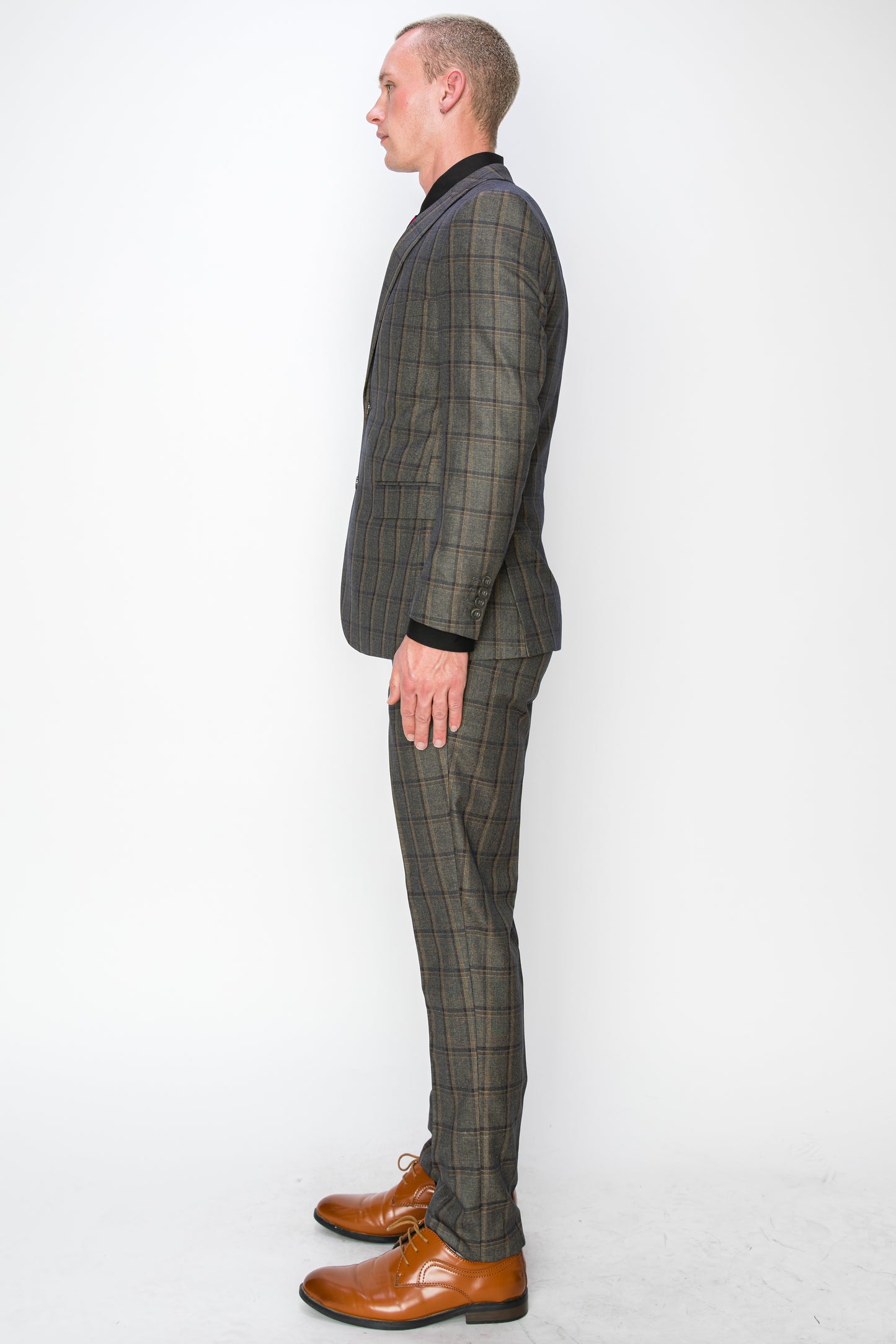 3 Piece Plaid Suit - Beige (072707)