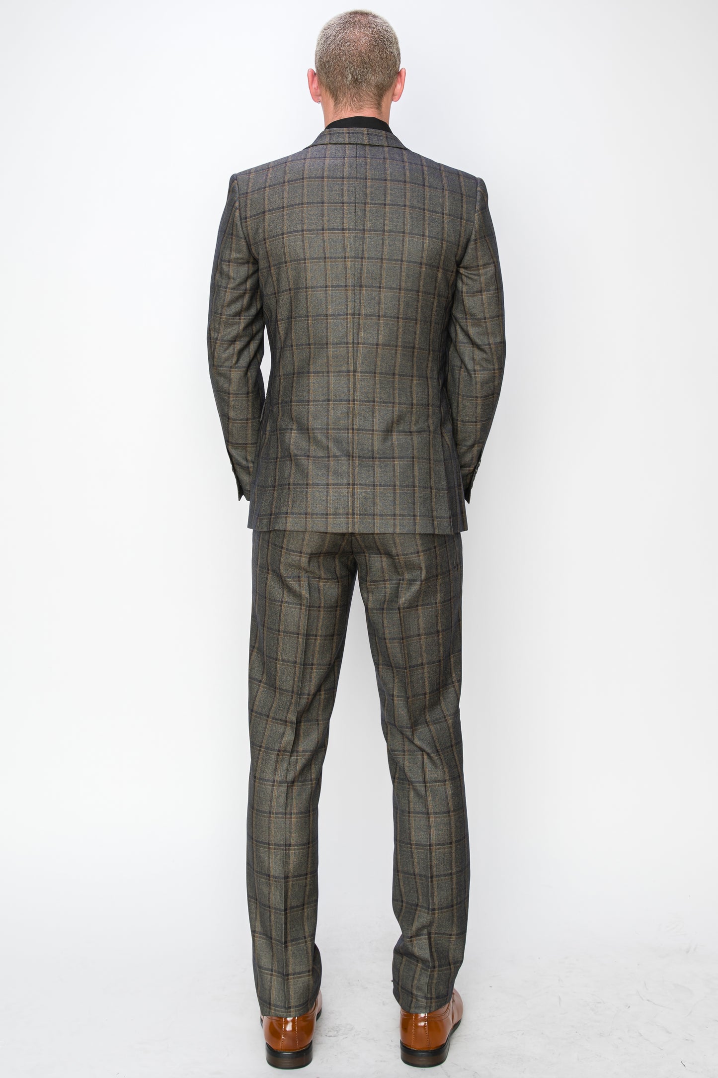 3 Piece Plaid Suit - Beige (072707)