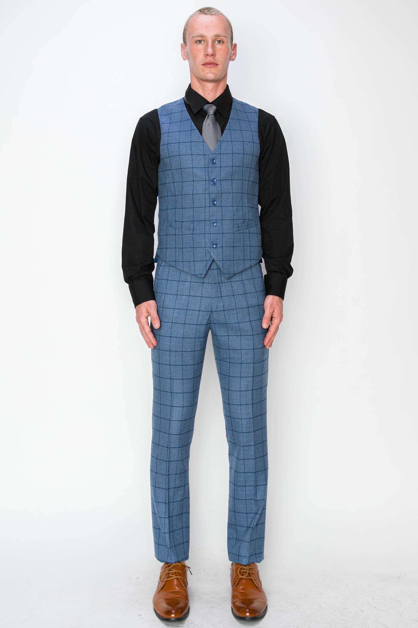 3 Piece Plaid Suit - Blue (150204)