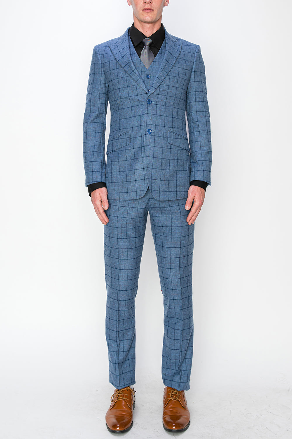 3 Piece Plaid Suit - Blue (150204)