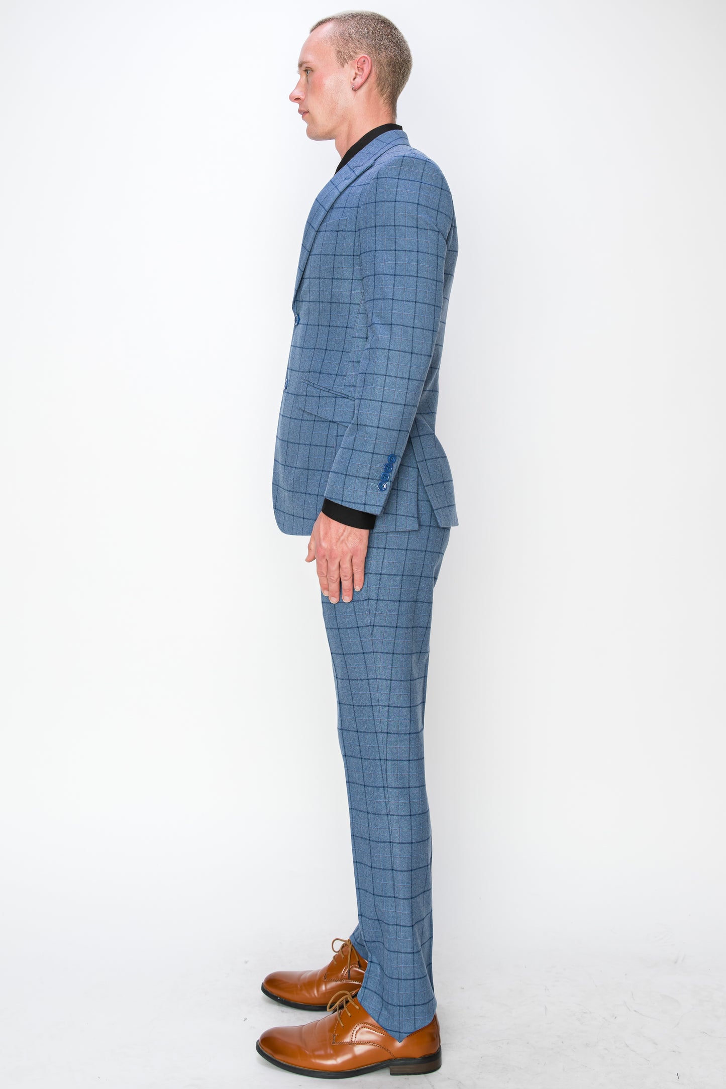 3 Piece Plaid Suit - Blue (150204)