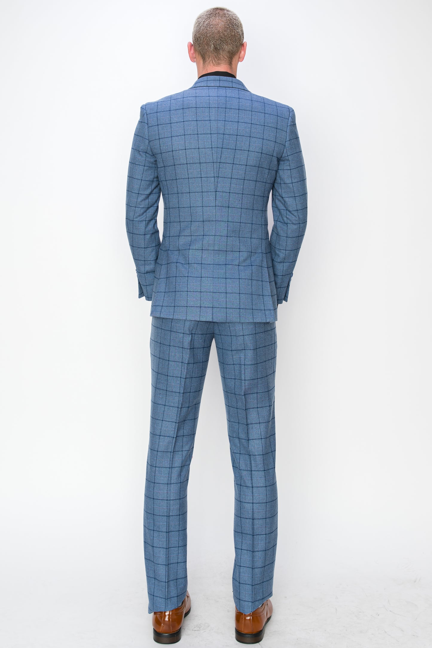 3 Piece Plaid Suit - Blue (150204)