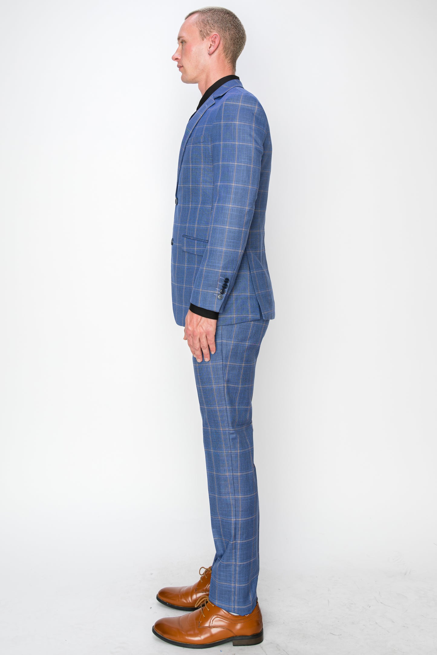 3 Piece Plaid Suit - Blue (121504)