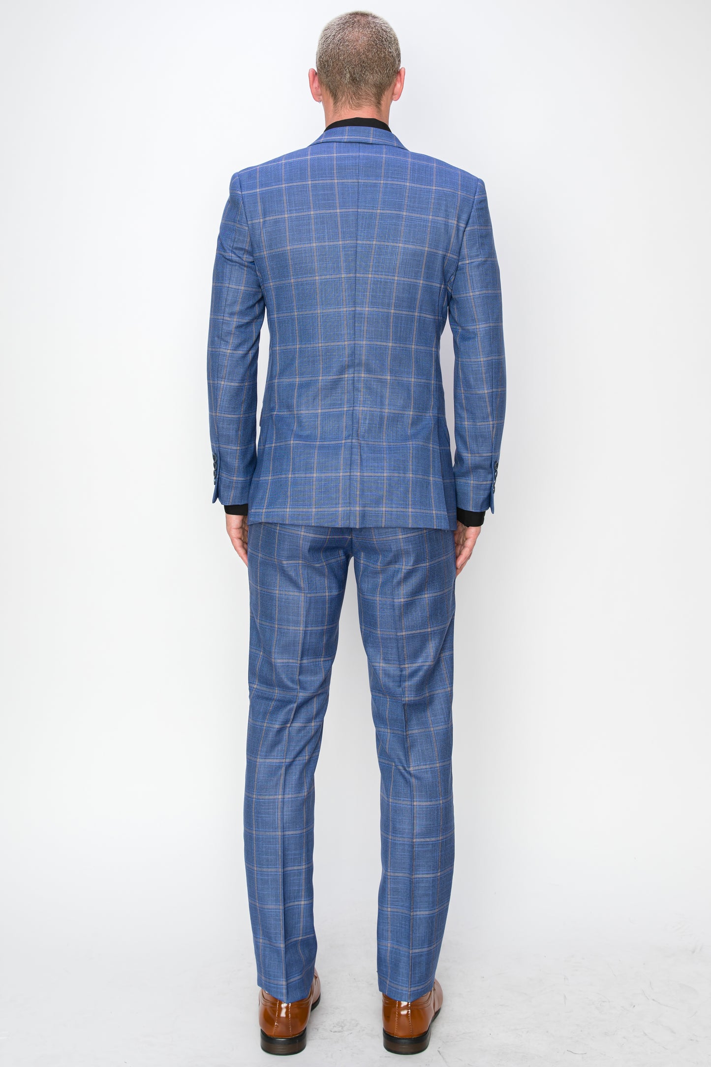 3 Piece Plaid Suit - Blue (121504)