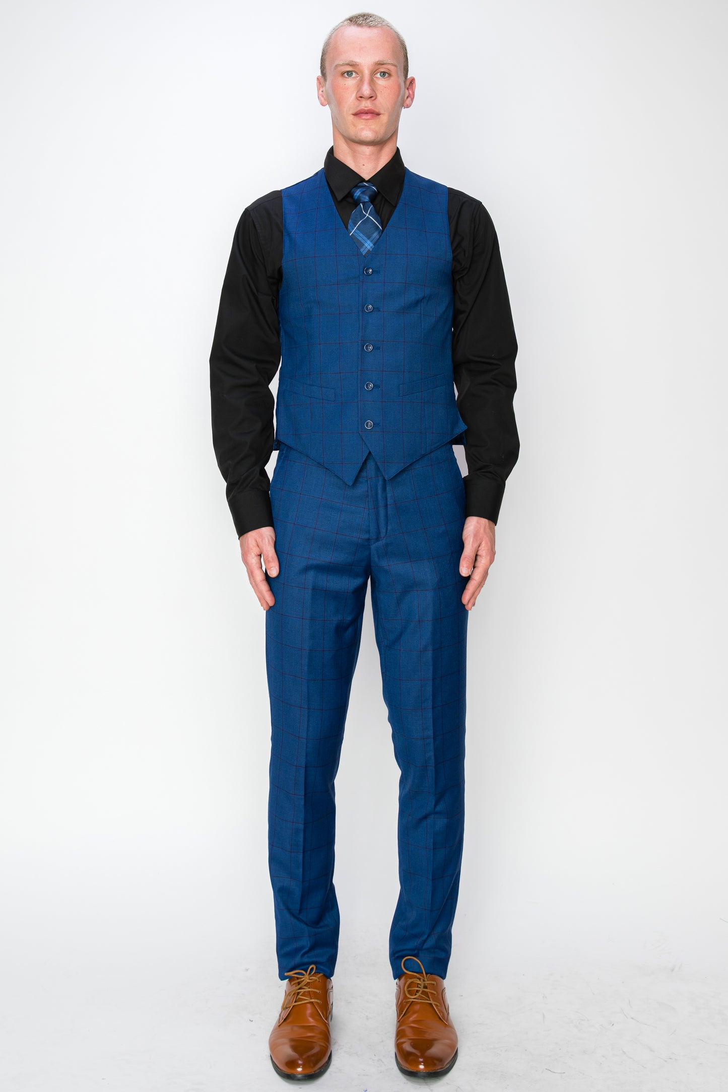 3 Piece Plaid Suit - Blue (870502)