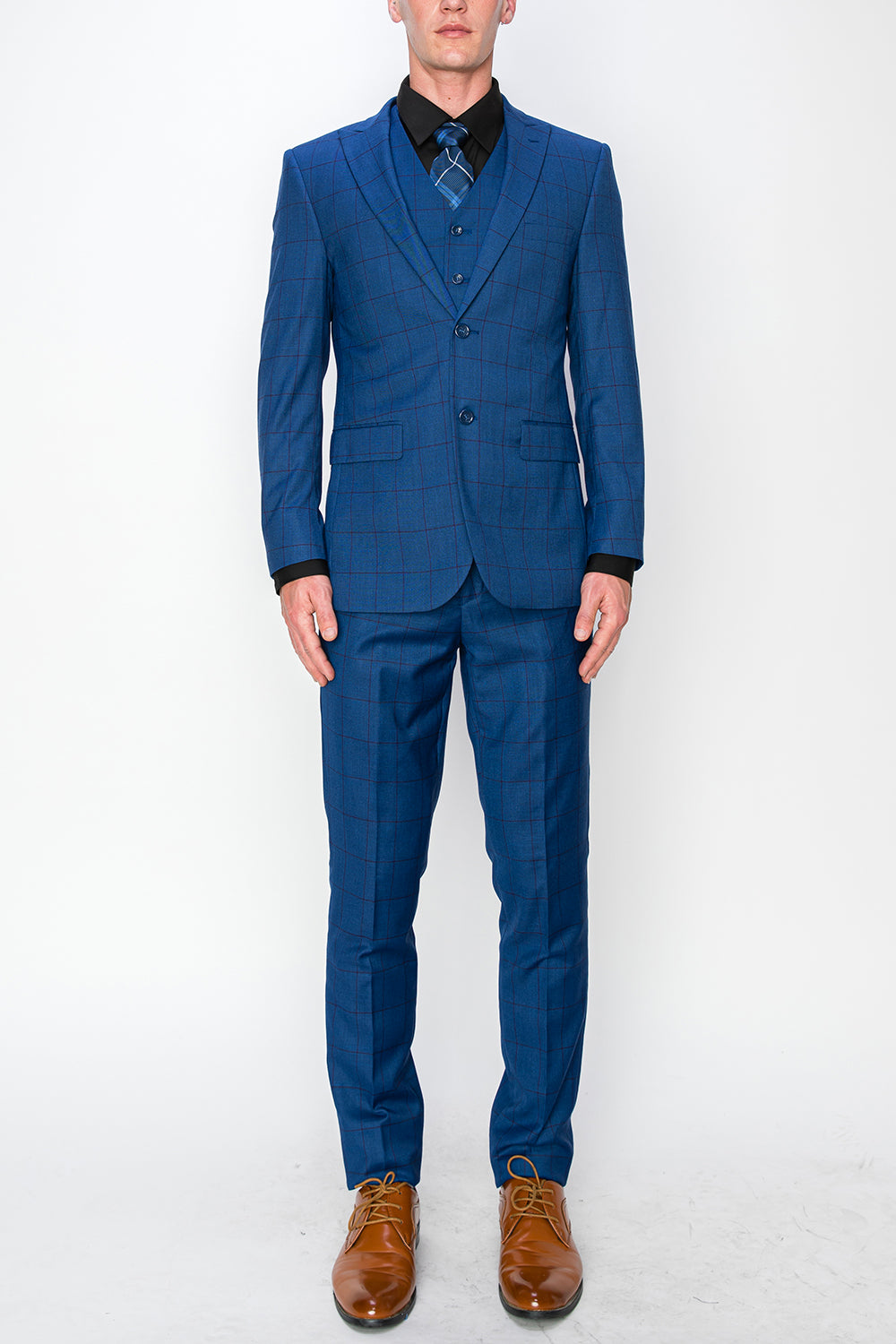 3 Piece Plaid Suit - Blue (870502)