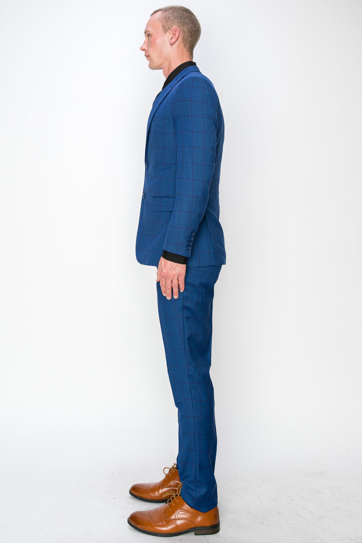 3 Piece Plaid Suit - Blue (870502)