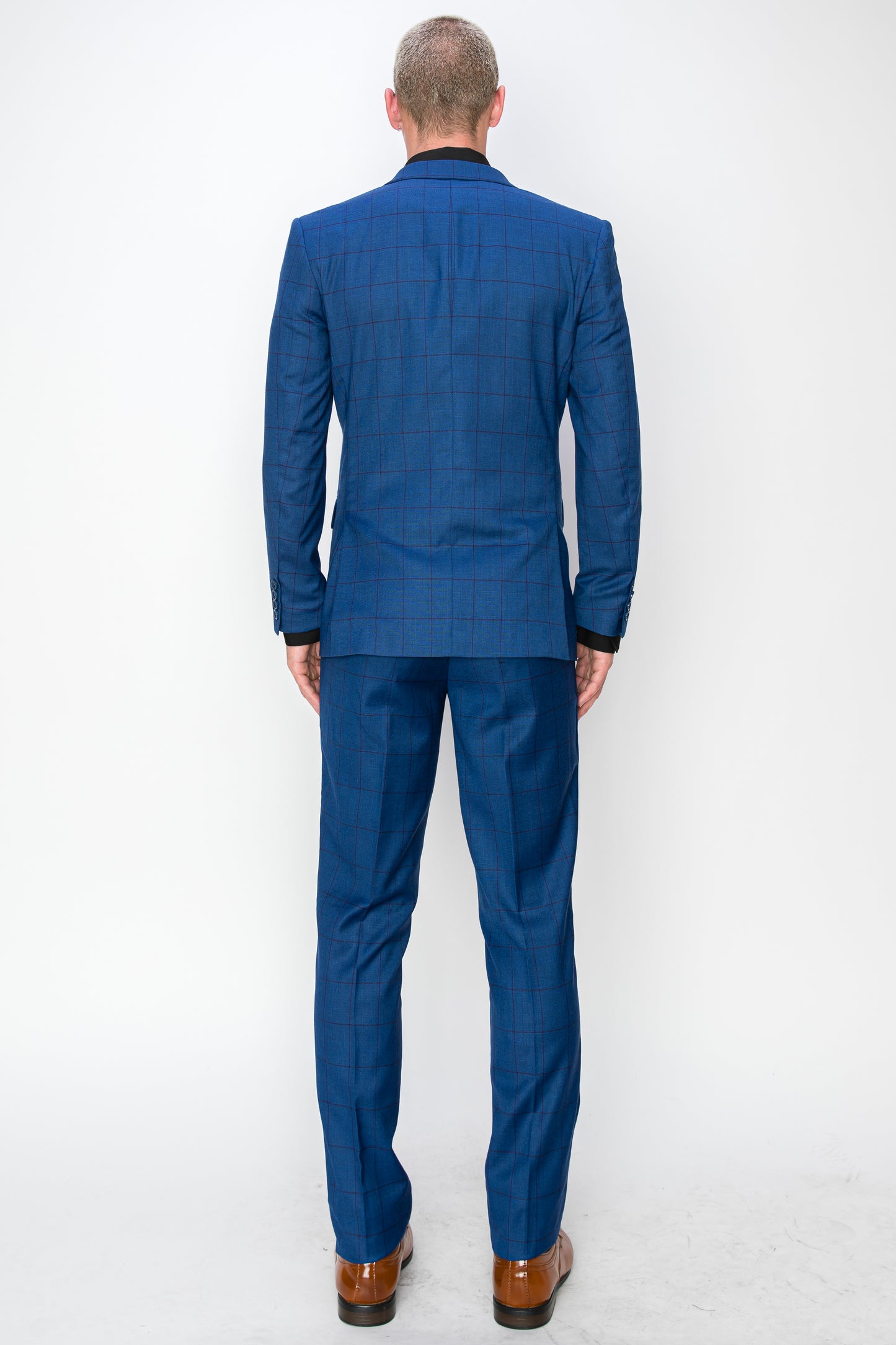 3 Piece Plaid Suit - Blue (870502)