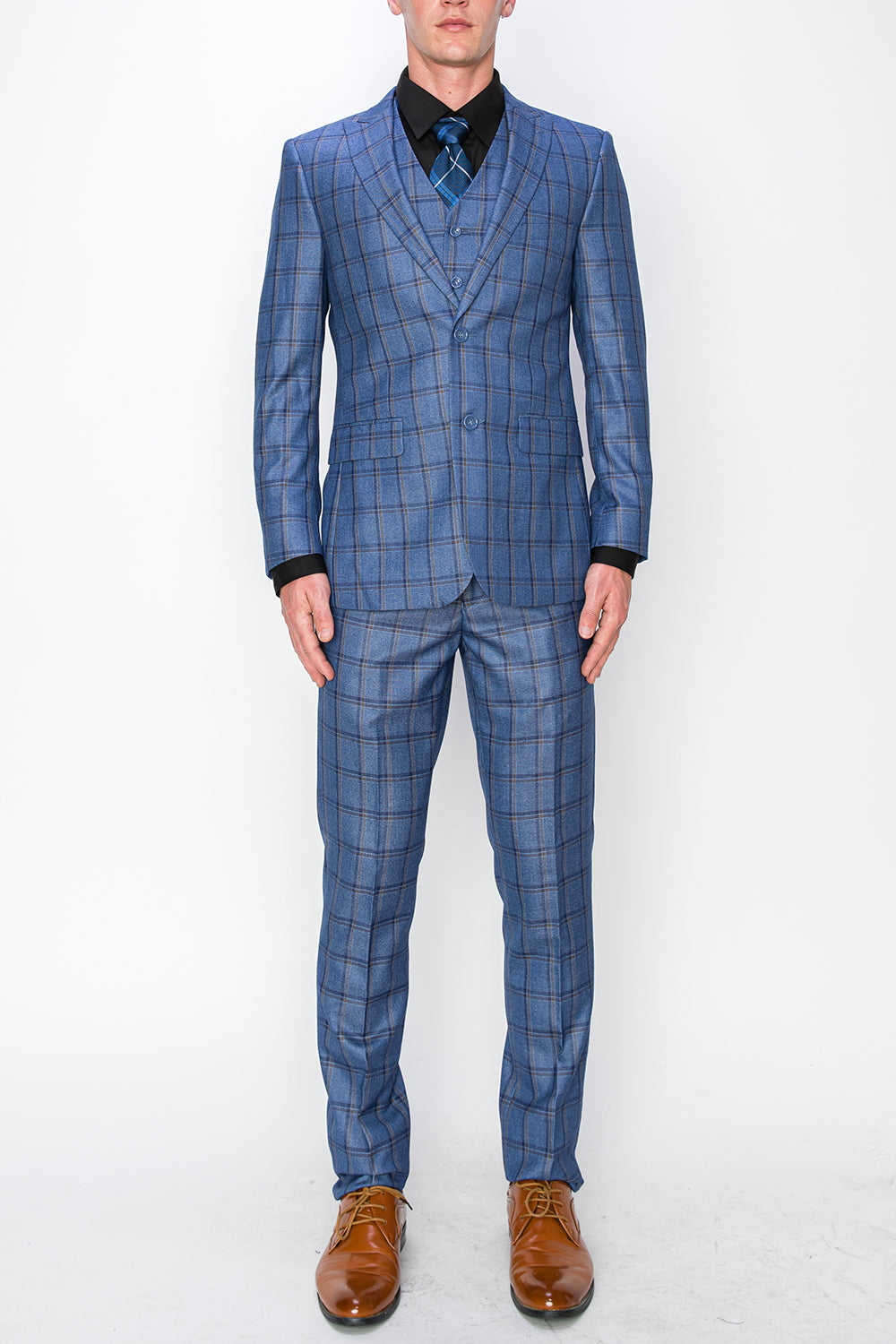 3 Piece Plaid Suit - Blue (072704)