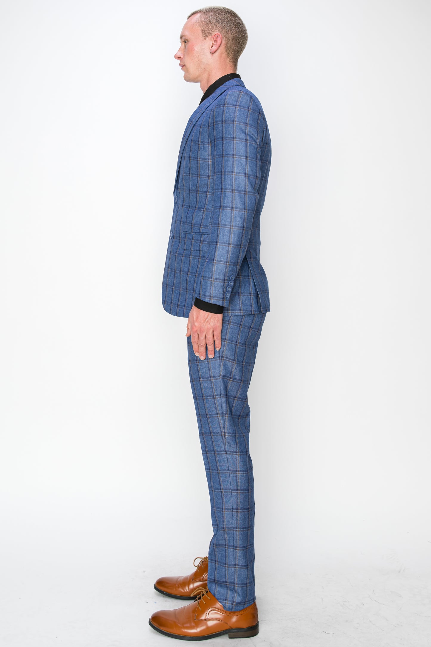 3 Piece Plaid Suit - Blue (072704)