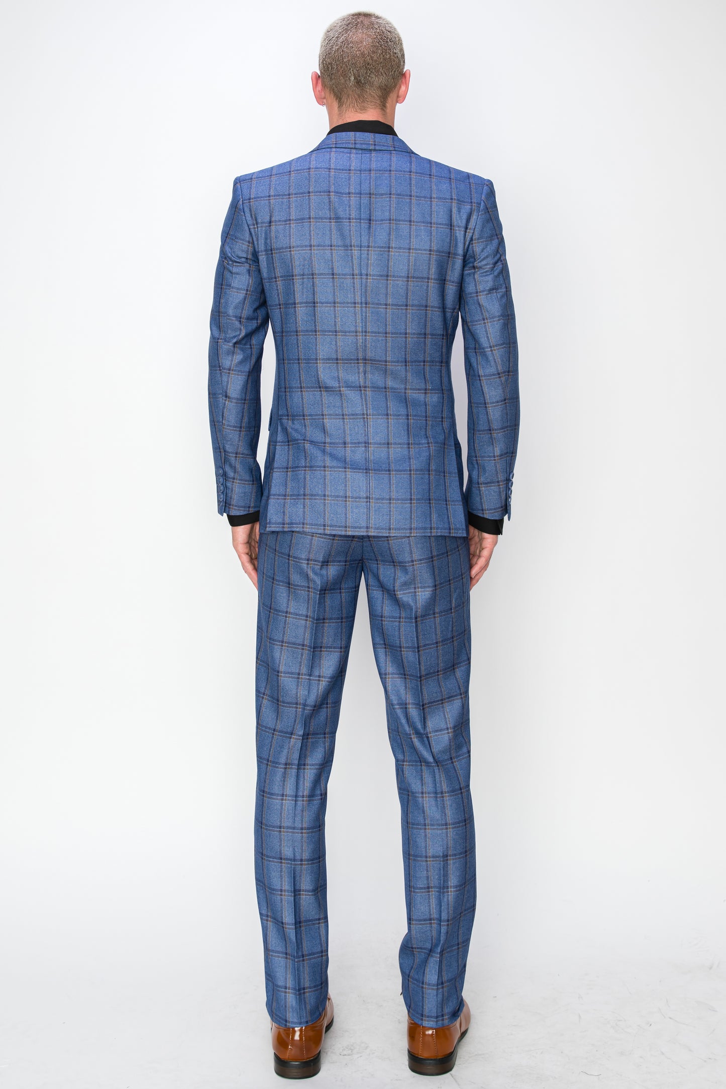 3 Piece Plaid Suit - Blue (072704)