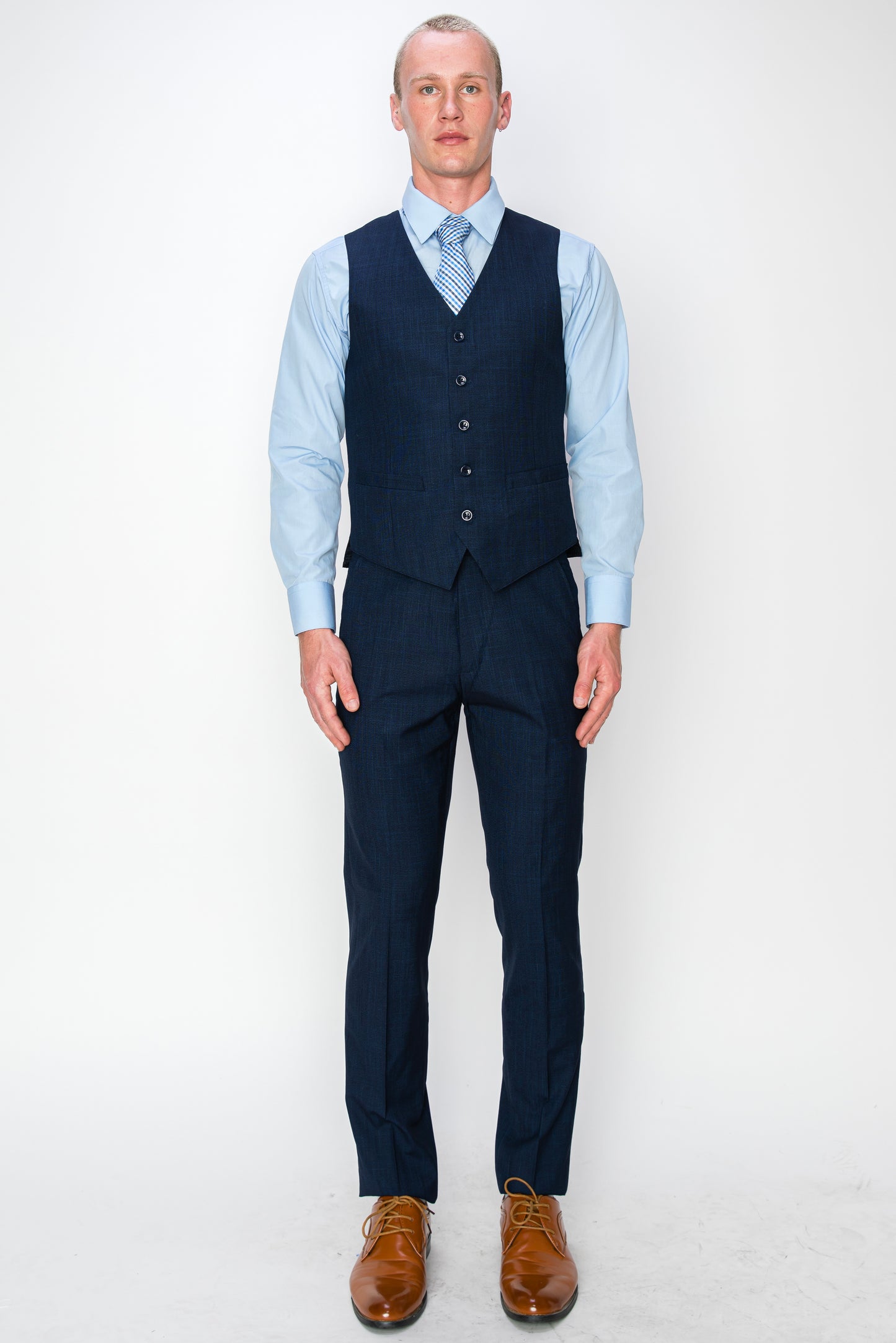 3 Piece Textured Suit - Navy (107502)