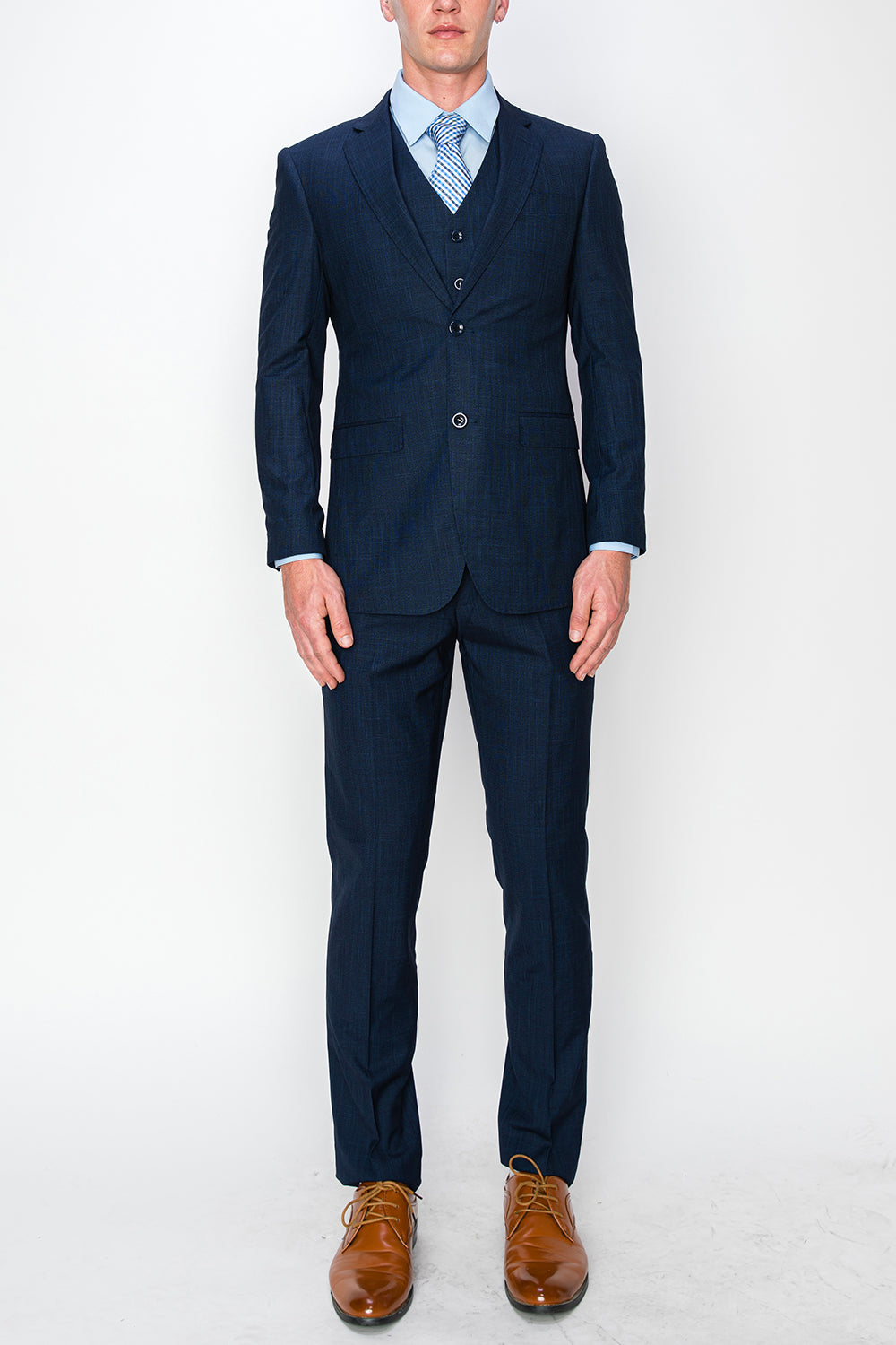 3 Piece Textured Suit - Navy (107502)