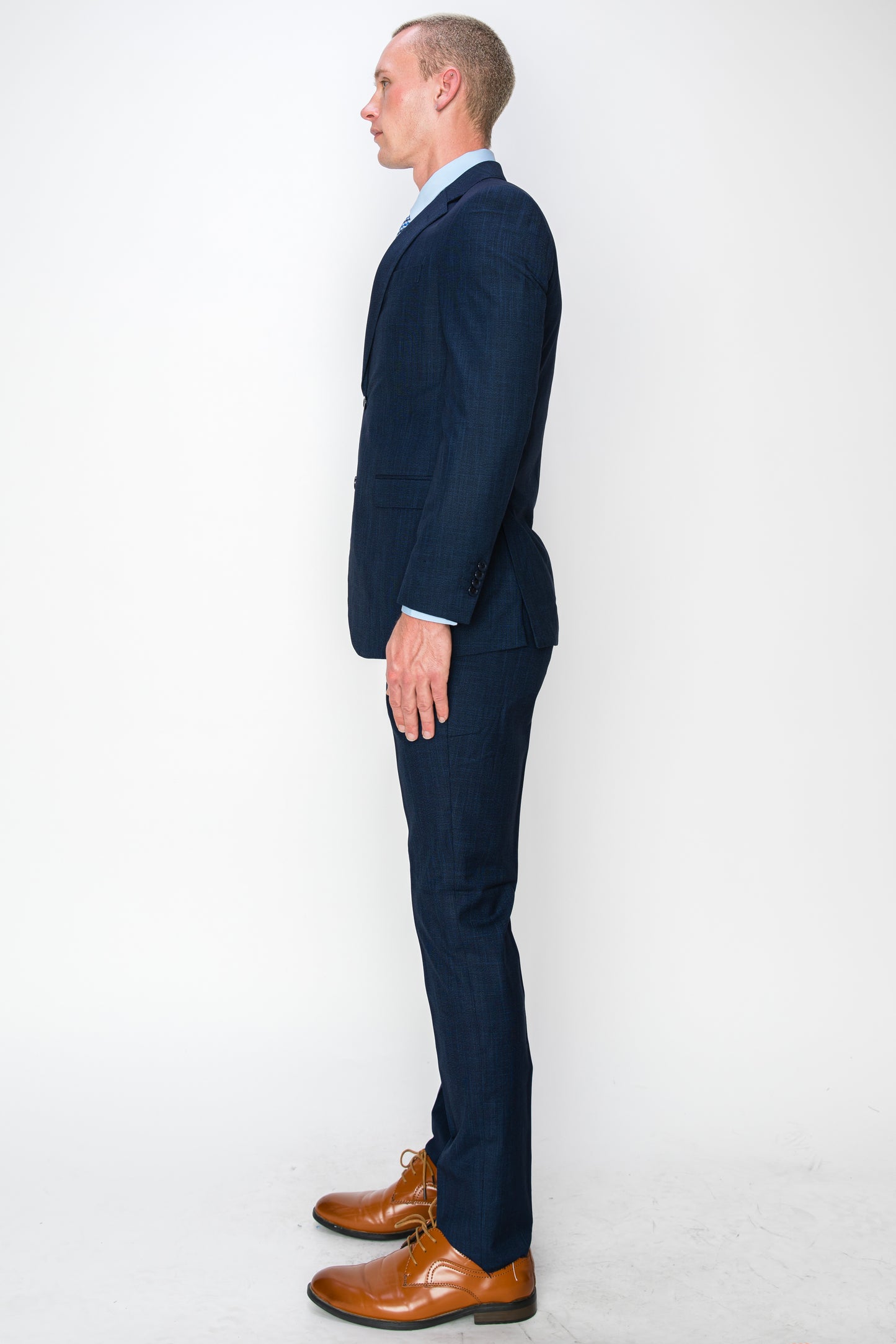 3 Piece Textured Suit - Navy (107502)