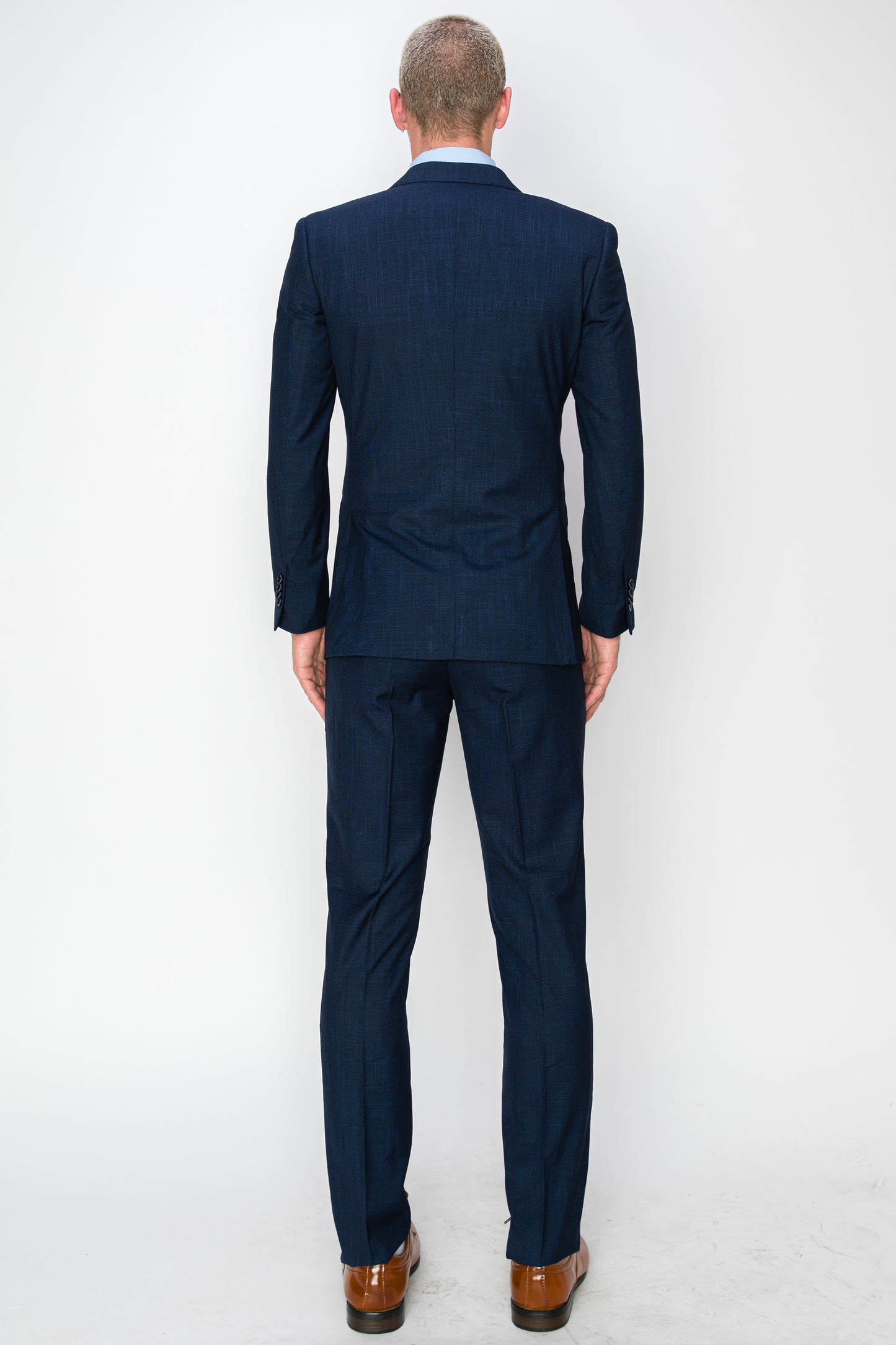 3 Piece Textured Suit - Navy (107502)