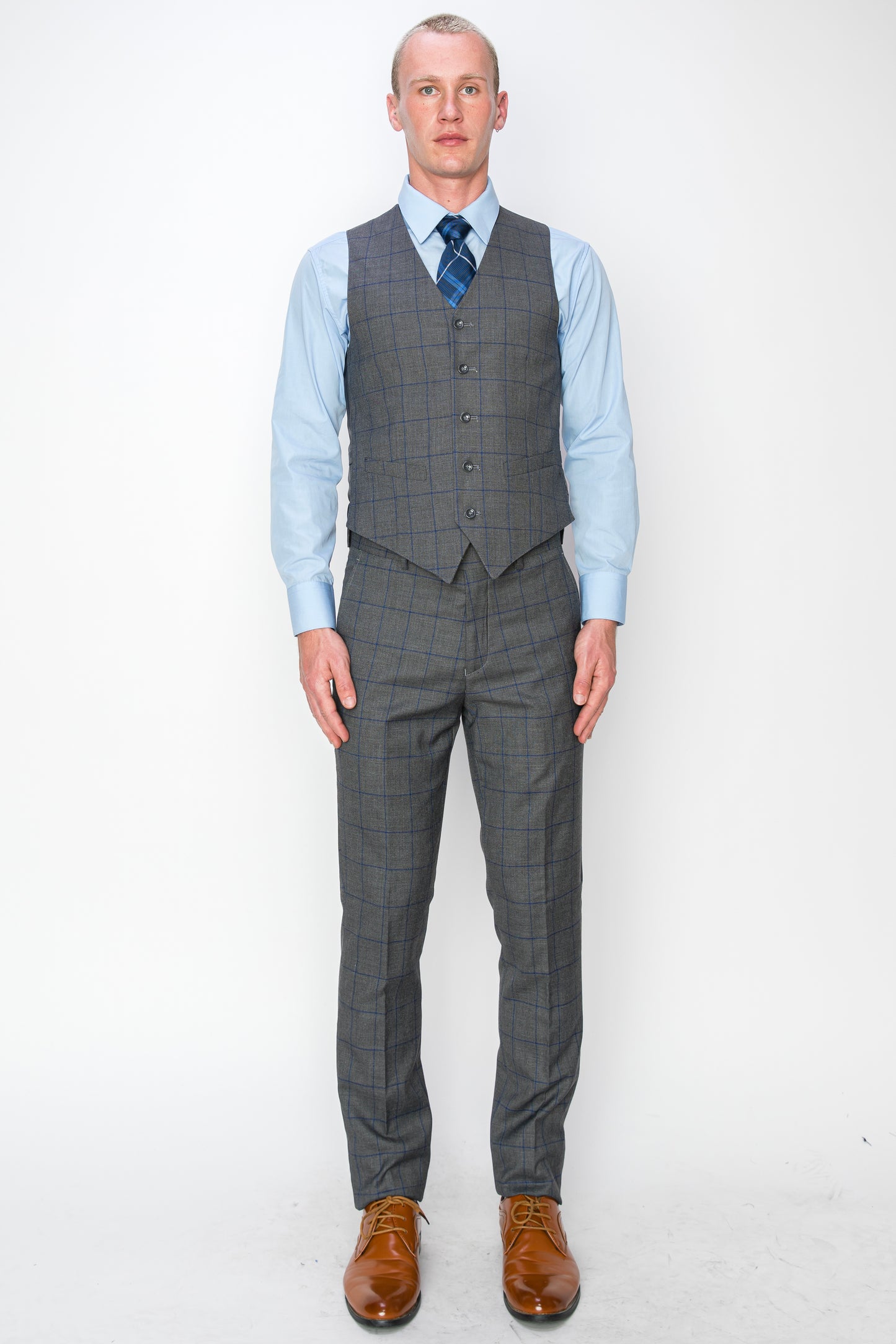 3 Piece Plaid Suit - Charcoal (072705)