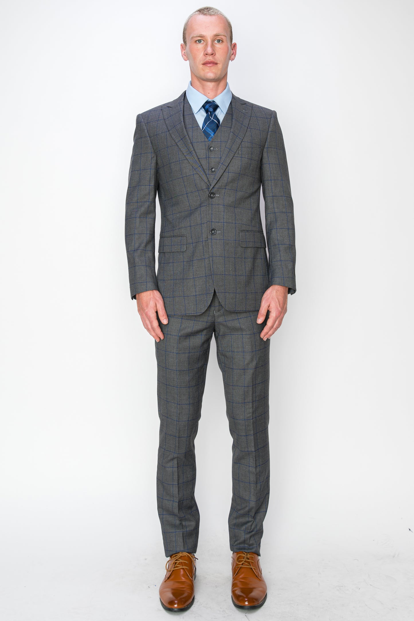 3 Piece Plaid Suit - Charcoal (072705)