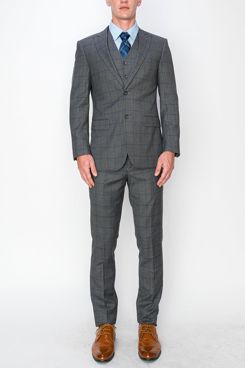 3 Piece Plaid Suit - Charcoal (870505)