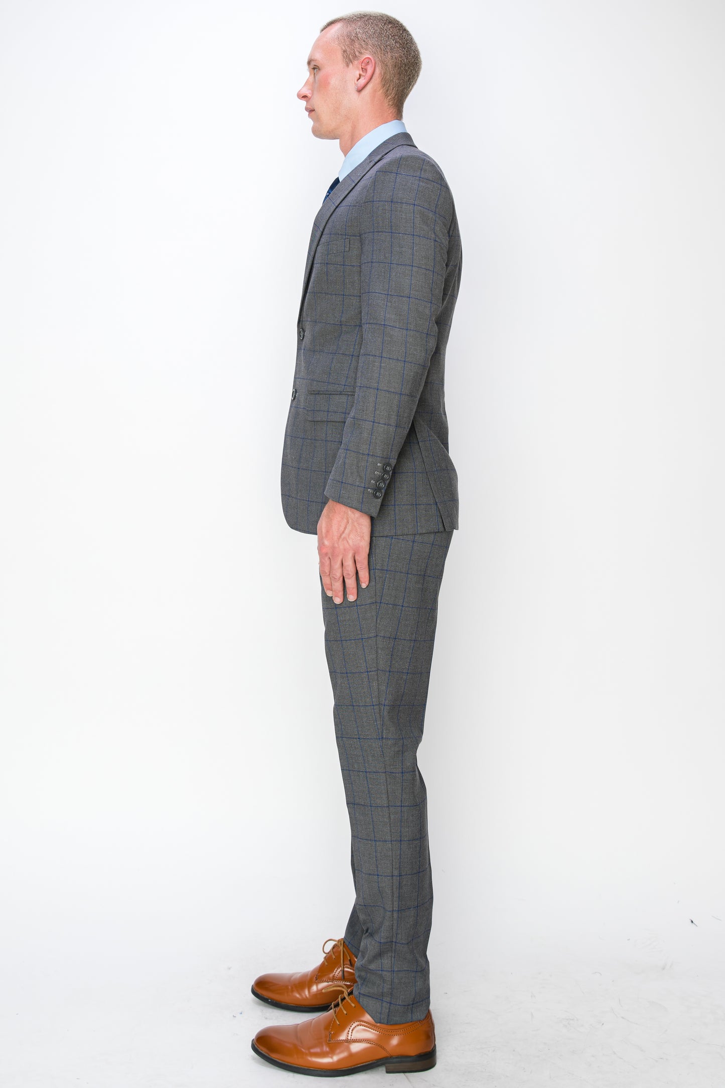 3 Piece Plaid Suit - Charcoal (870505)