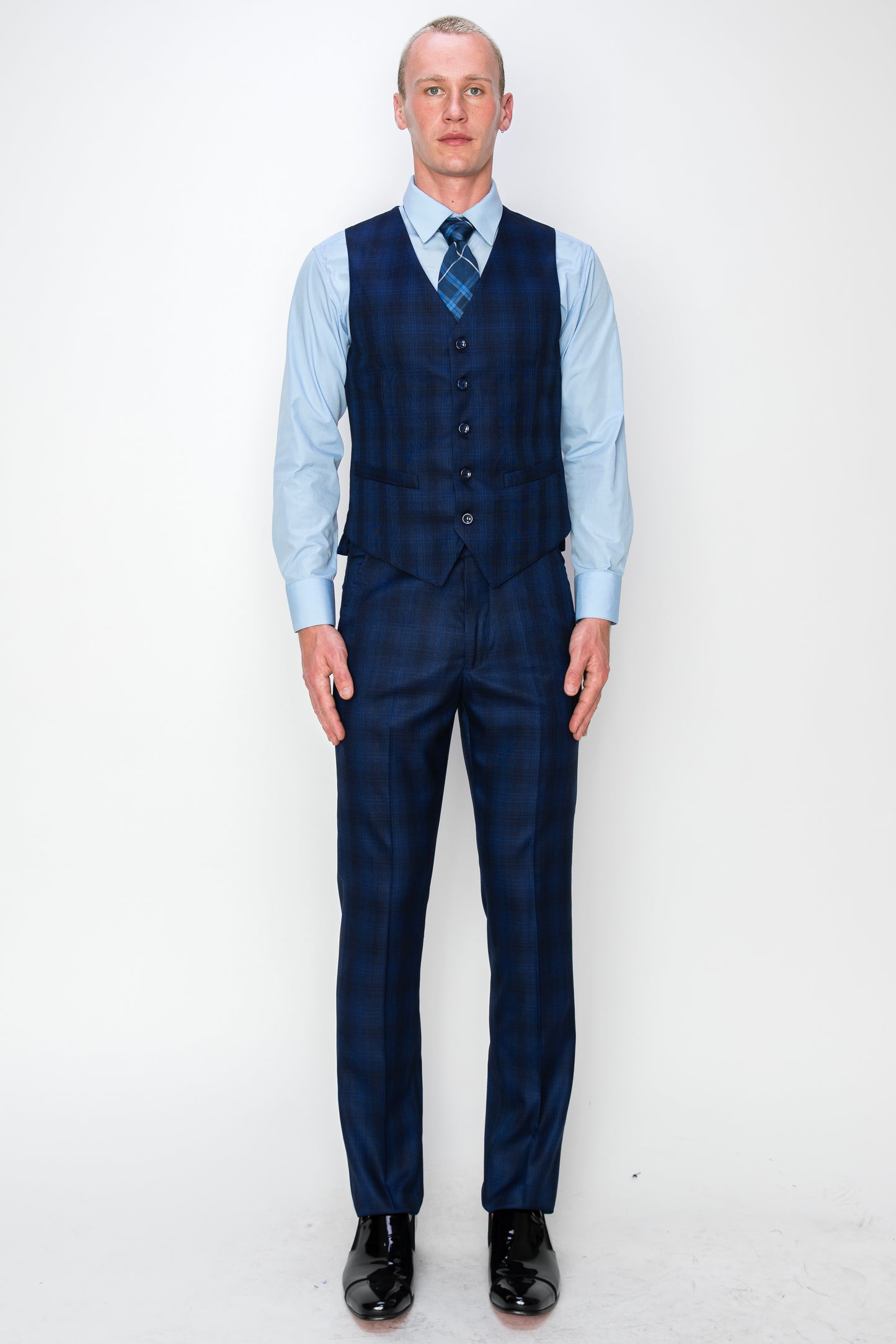 3 Piece Plaid Suit - Blue (550004)