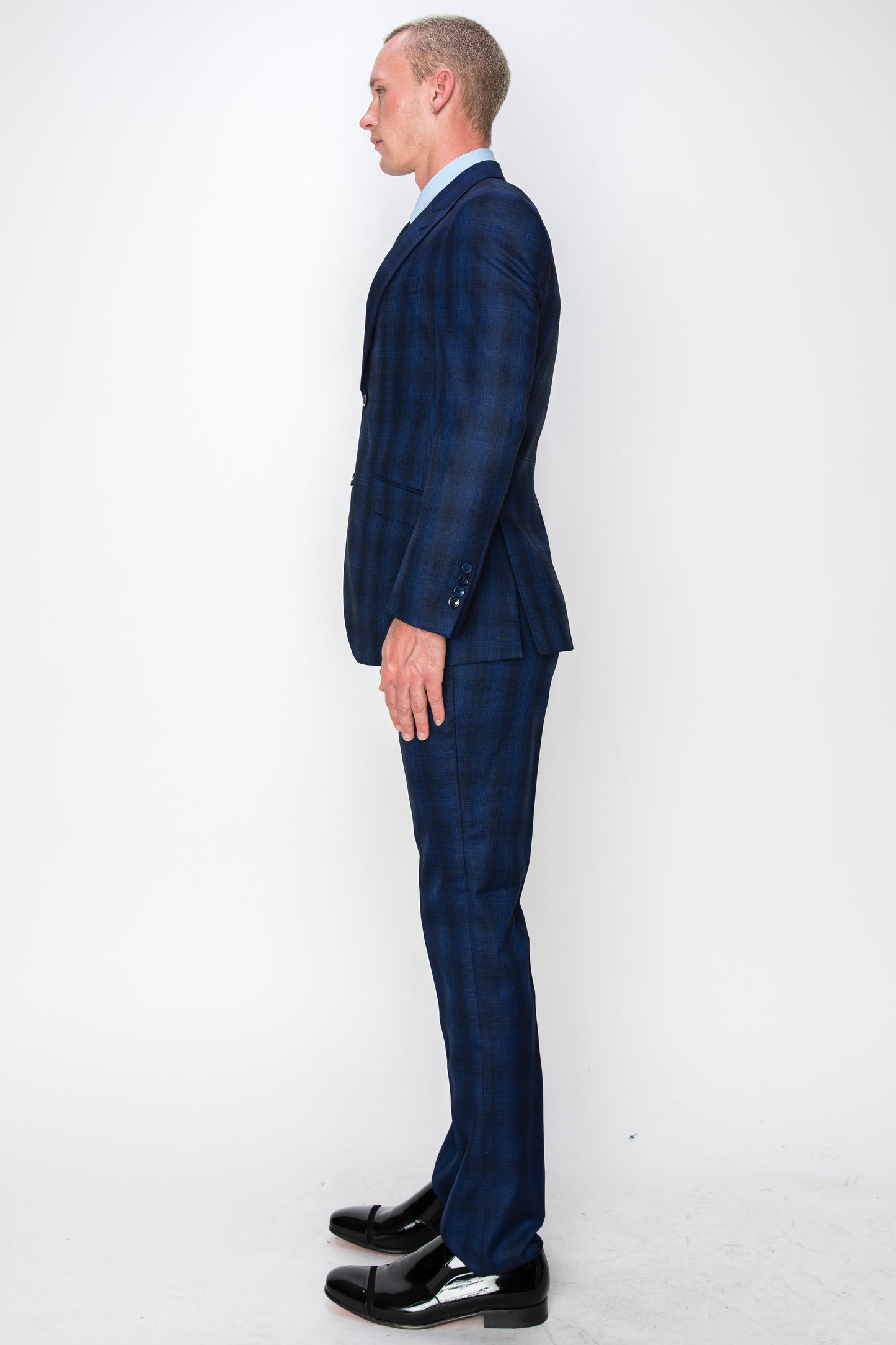 3 Piece Plaid Suit - Blue (550004)